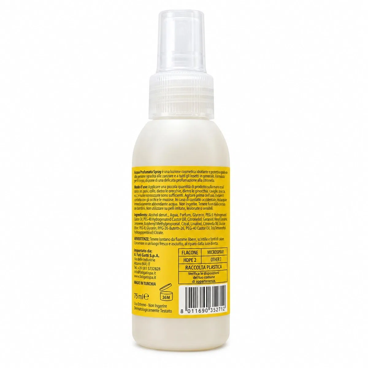 Acqua Profumata Spray Alla Citronella – Lozione Corpo Idratante Protettiva – Spray Anti Zanzare e Insetti – Fresca Profumazione Citronella - 12 Unita da 75ml