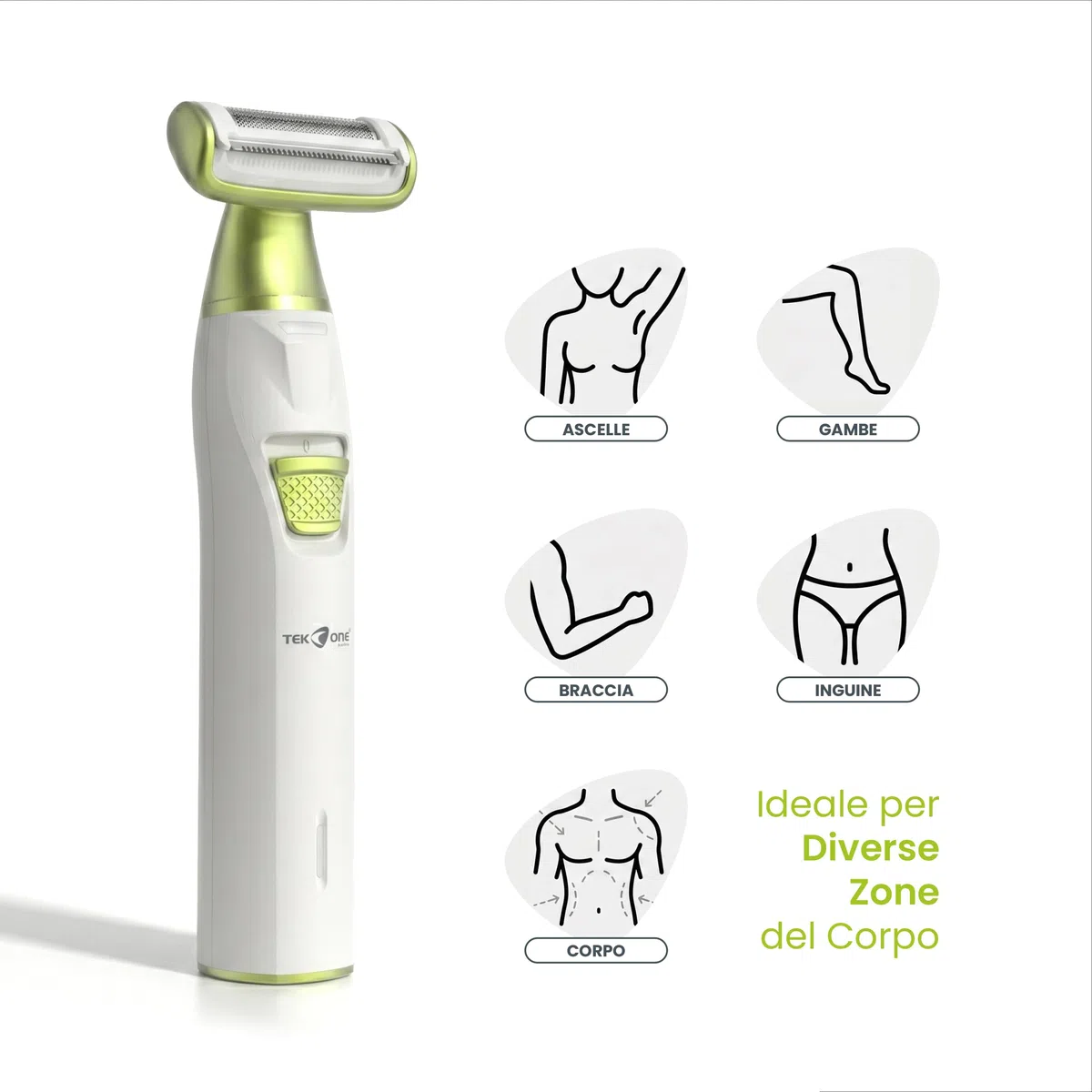 Rasoio Elettrico Corpo Donna Uomo con Luce LED | Ricaricabile USB Cordless | Testina Flottante di Precisione | Per Ascelle Gambe Bikini e Corpo | 90 Minuti di Autonomia
