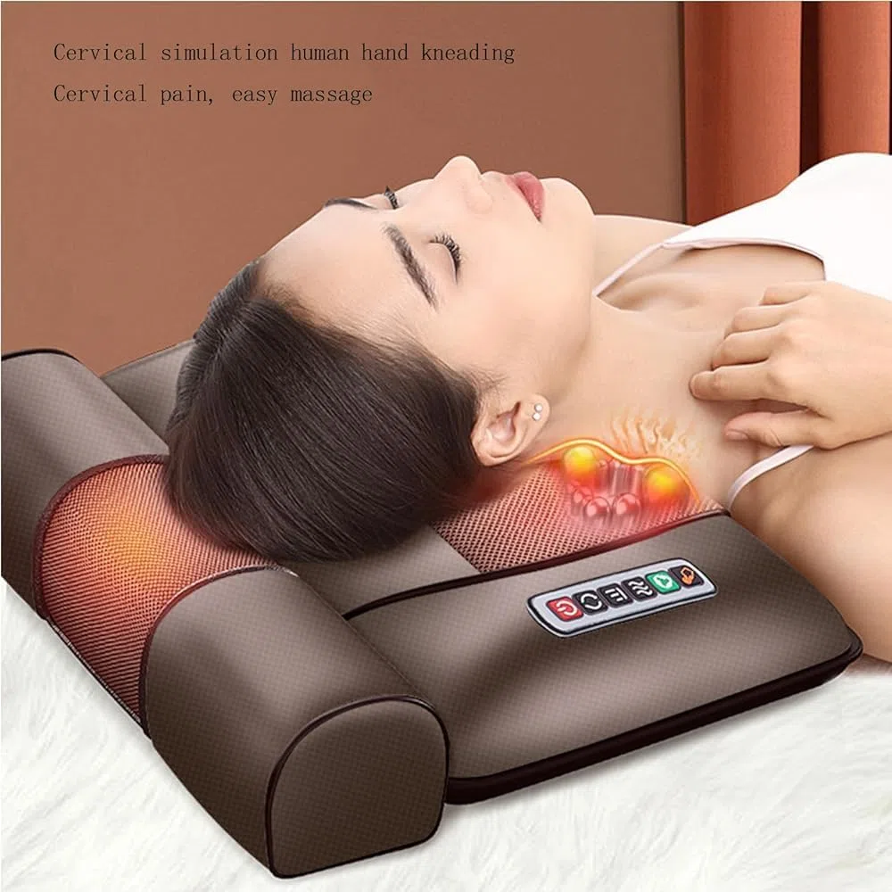 Tappetino per massaggio Shiatsu 3D con riscaldamento per tutto il corpo, 10 nodi vibranti per alleviare il dolore alla schiena, al collo, alle spalle, include cuscino cervicale regolabile e terapia