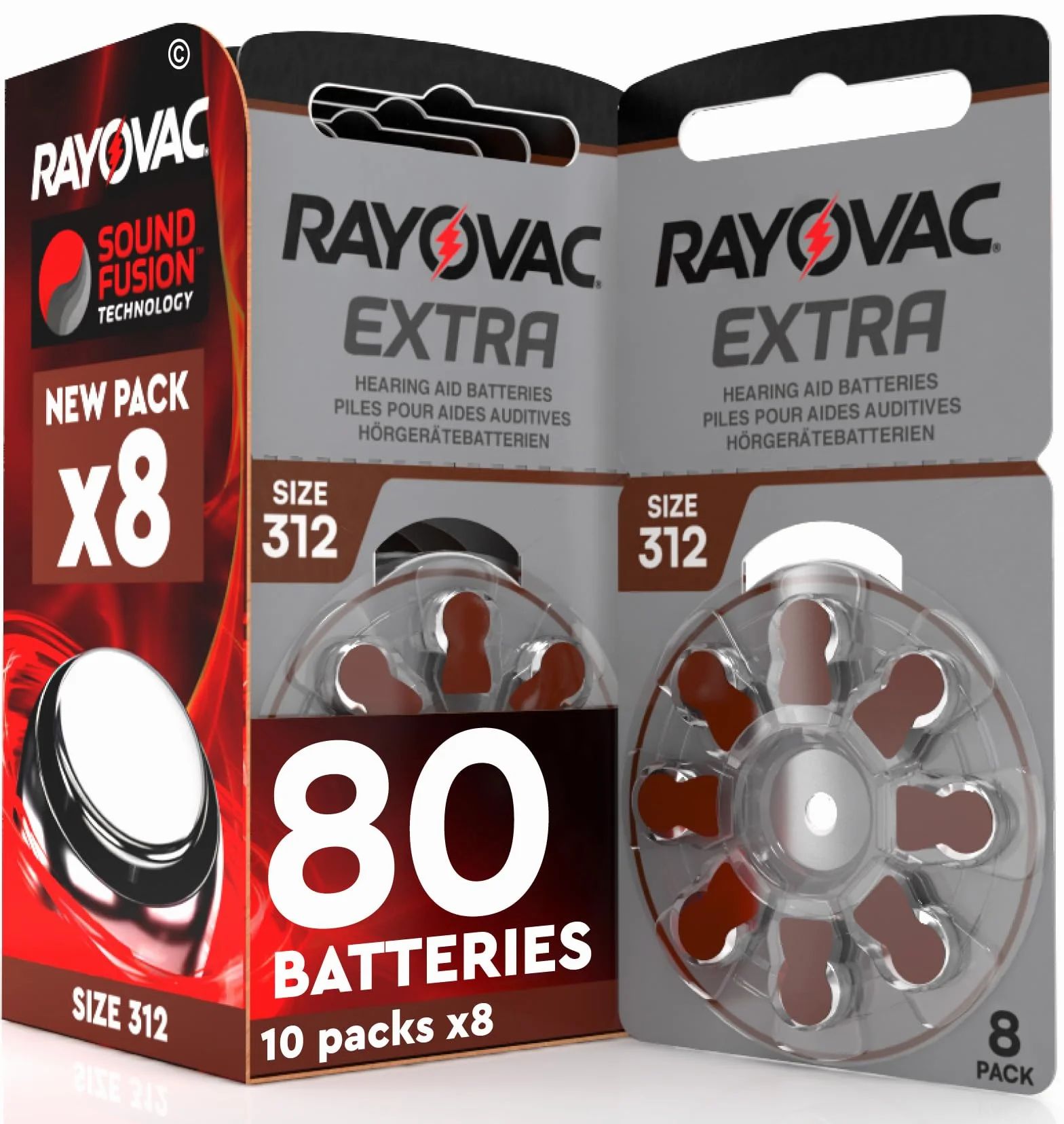 80 Batterie Per Apparecchi Acustici Rayovac Extra Misura 312. - 10 Blister da 8 Pile