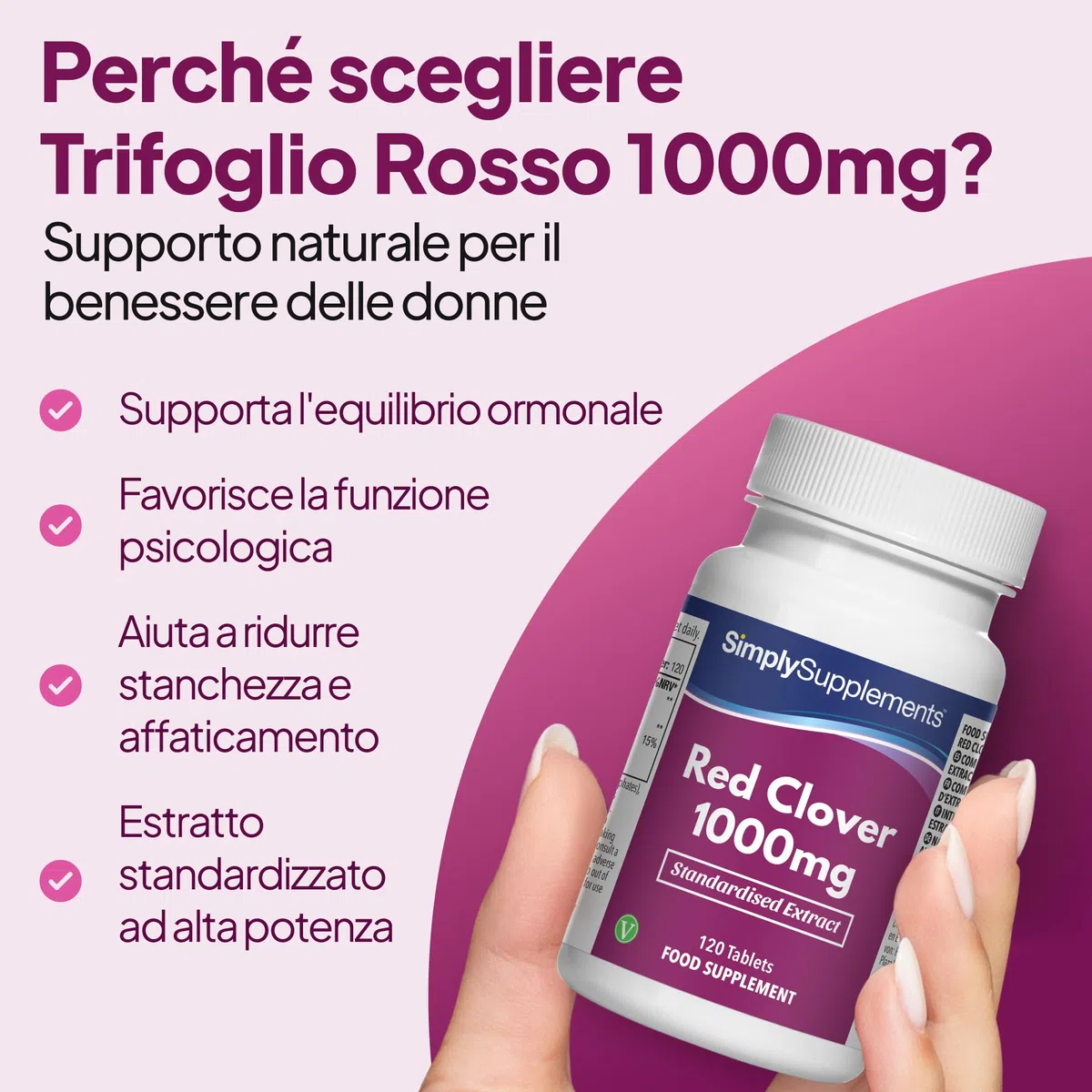 Compresse di Trifoglio Rosso 1000mg | Supporta l'Equilibrio Ormonale e la Funzione Psicologica | Adatto a Vegani e Vegetariani | 120 Compresse = Fornitura per 4 Mesi | Prodotto nel Regno Unito