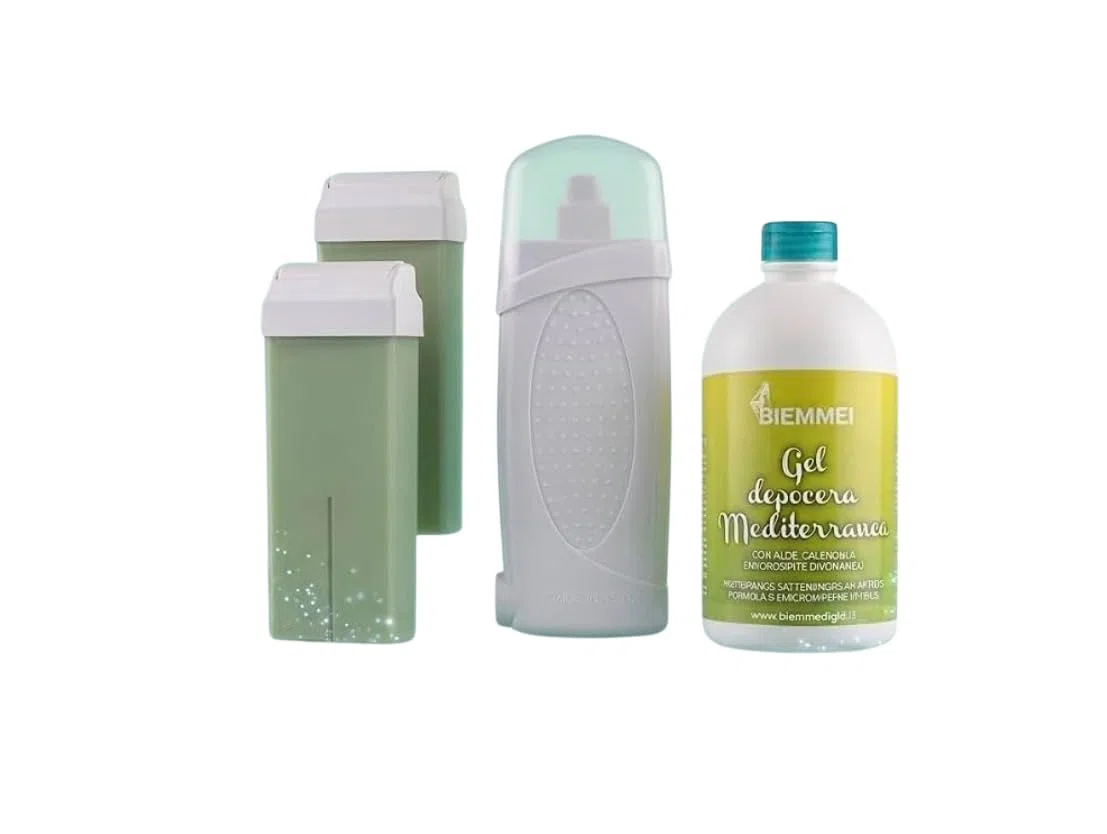 Kit Scaldarullo con 2 Ricariche Titanio/Aloe Vera da 100 ml e Gel Depocera Mediterranea al Mentolo, 500 ml