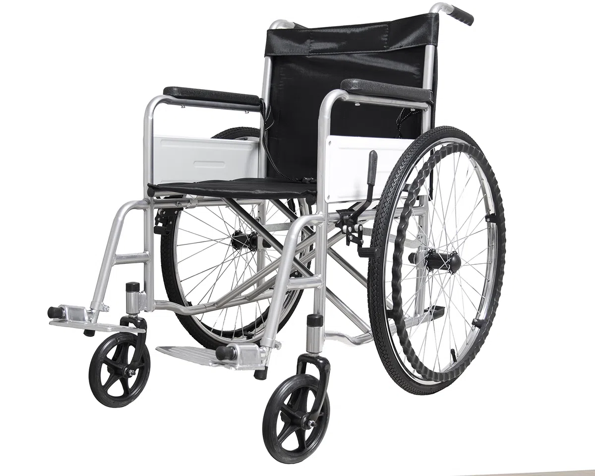 Sedia a Rotelle Pieghevole Leggera ad Autospinta, Carrozzina per Disabili ed Anziani con Braccioli e Poggiapiedi Estraibili, Cintura di Sicurezza, 85 x 69 x 91 cm Colore Nero e Argento
