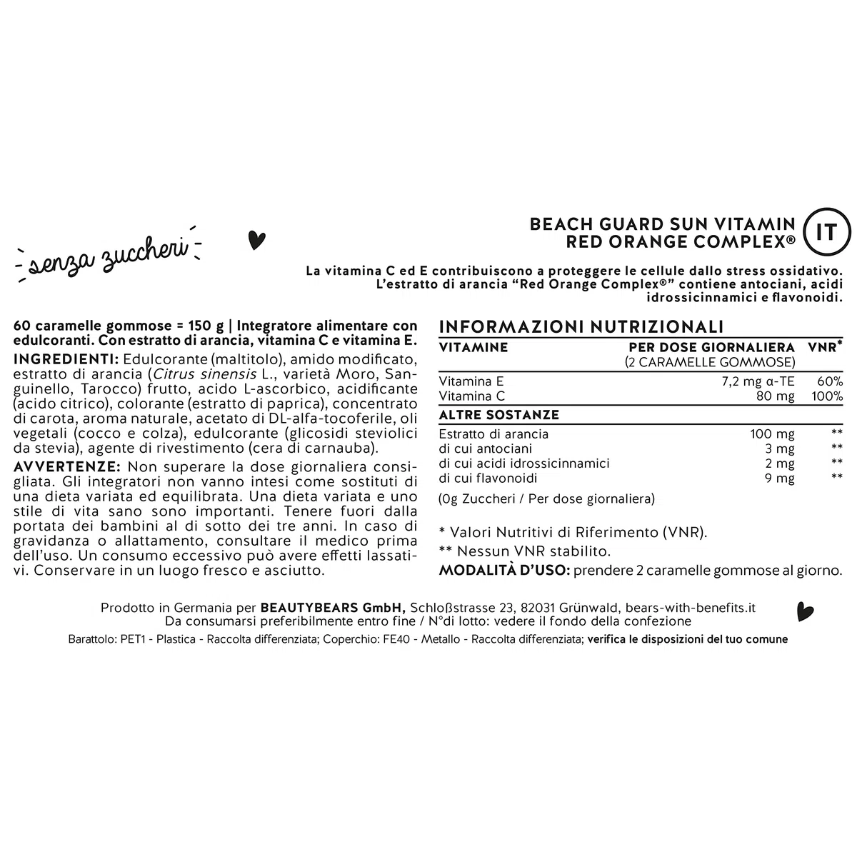 Protezione contro le macchie da iperpigmentazione, per un'abbronzatura uniforme - antiossidanti vitamina C & E - orsetti gommosi vegani, senza zucchero - Bears with Benefits