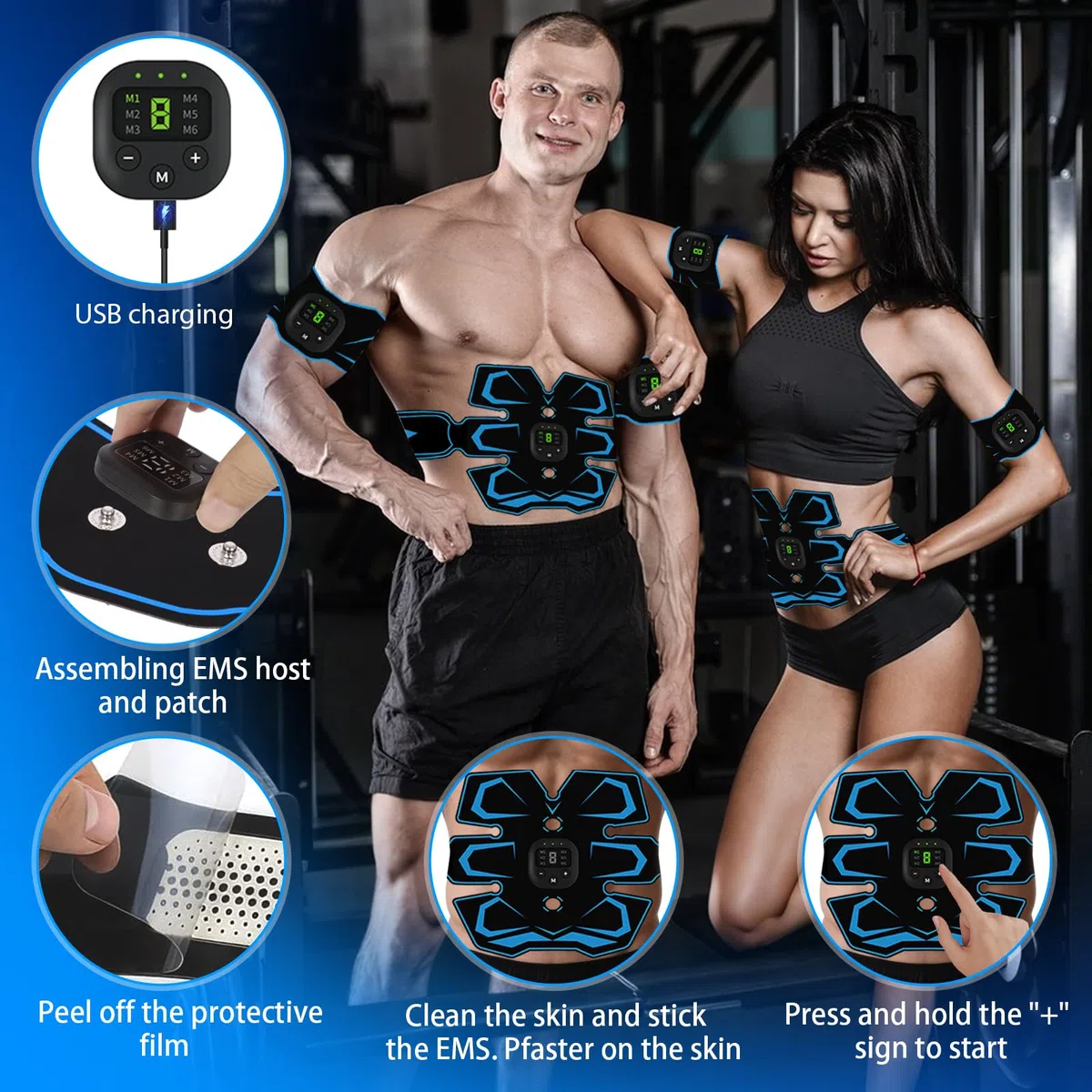 Elettrostimolatore Muscolare - Elettrostimolatore per Addominali, 6 modalità e 19 Intensità, Stimolatore Muscolare EMS Glutei, Addome, Braccia, Gambe