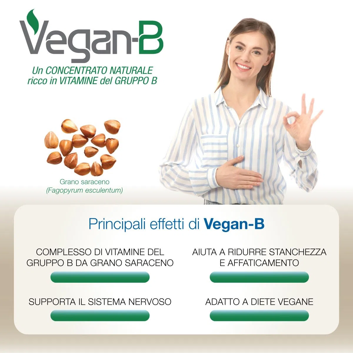 AVD REFORM | VeganB – Complesso Vegetale ricco di Vitamine del Gruppo B da Germogli di Grano Saraceno – Adatto a Vegani e Vegetariani – 60 capsule - Prodotto in Italia