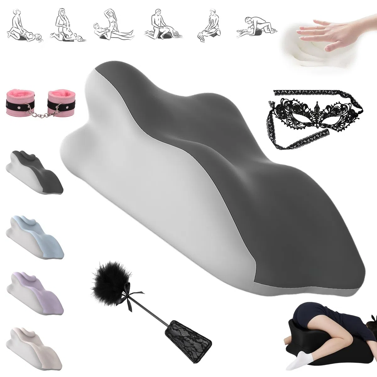 Yagerod Cuscino Liebora, Cuscino for Coppie, Cuscino ergonomico a Cuneo in Memory Foam con Angolo di 27°, più Passione Che Dura Tutta la Notte, for Tutte Le Posture(Schwarzgrau,C)