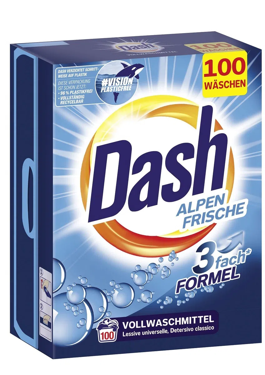 Dash® Alpen Fresh Detersivo in Polvere, Detersivo Completo per Biancheria Bianca, 100 Lavaggi, Biancheria Fresca e Radiosamente Pura, 6,5 kg