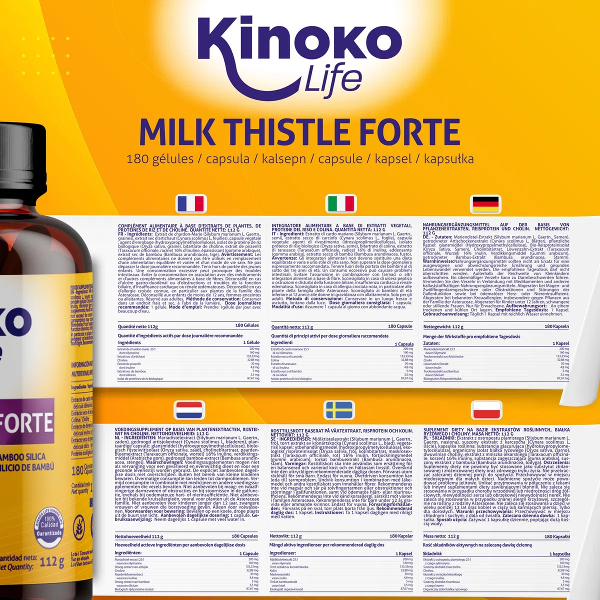 Cardo Mariano Tarassaco e Carciofo Detox Forte 180 Capsule con Colina e Silimarina 80% Estratto 25:1 Kinoko Life