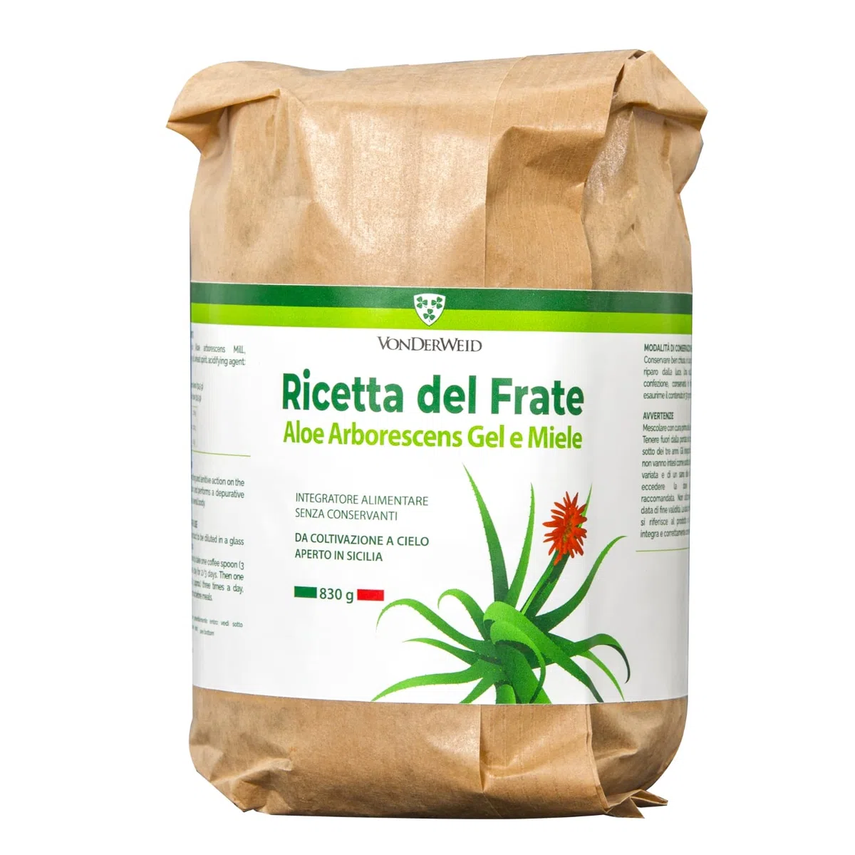 Vonderweid – Aloe Arborescens Padre Zago | Aloe Arborescens Biologica da Bere con Miele e Distillato di Grano | Integratore Naturale per Benessere Intestinale, Regolarità e Detox Fegato | 830 g