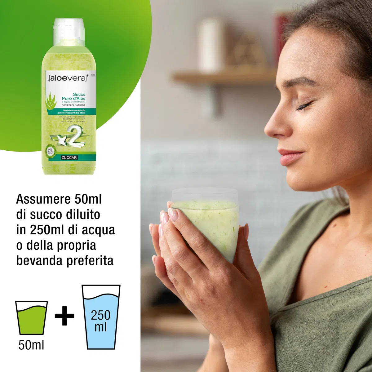 Zuccari ALOEVERA² Succo Puro d'Aloe, Bottiglia da 1000ml, Aloe Vera a Doppia Concentrazione, Non Pastorizzata, Supporto per la Depurazione e il Benessere Gastrointestinale