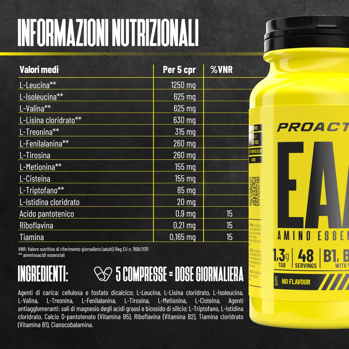 ProAction Aminoacidi Essenziali | EAA Aminoacidi Essenziali in Compresse | Recupero Muscolare, Crescita & Energia | Con BCAA e Vitamine B1, B2, B5 | Senza Zuccheri, Glutine e Lattosio | 240 Compresse