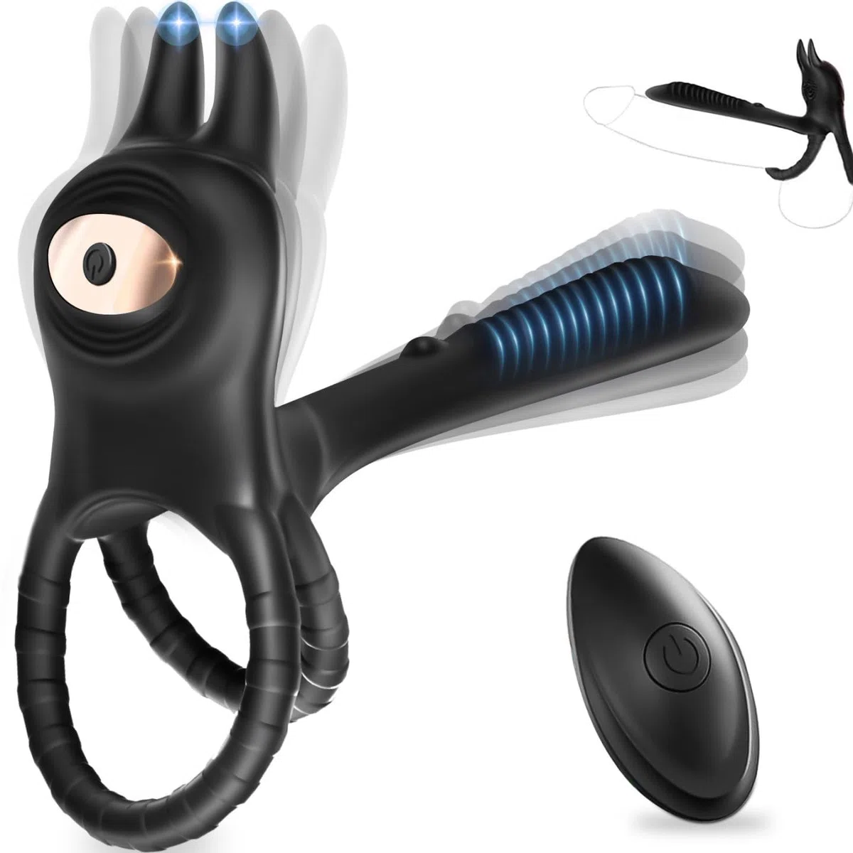 Anello Vibrante per Lei e Lui Sex Toys,4 in 1 Doppio Anello per Pene da Uomo Sexytoysys Uomo Coppia 10Modalità Vibratore con Telecomando Stimolatore per Clitoride Cockring Vibratori Anelli Pene Uomini