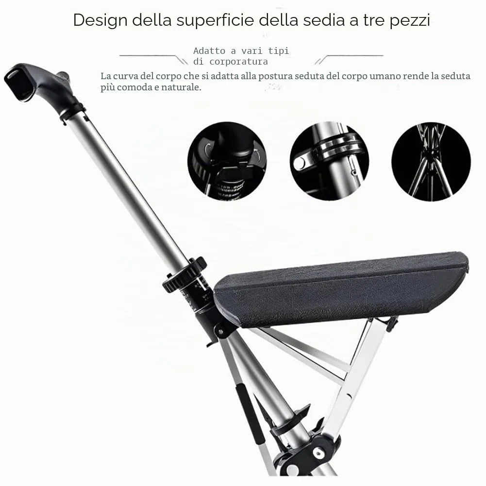 Bastone da passeggio pieghevole con sedile, sedia portatile con bastone da passeggio in lega di alluminio, sgabello treppiede leggero con funzione di sblocco automatico, sedia pieghevole antiscivolo (