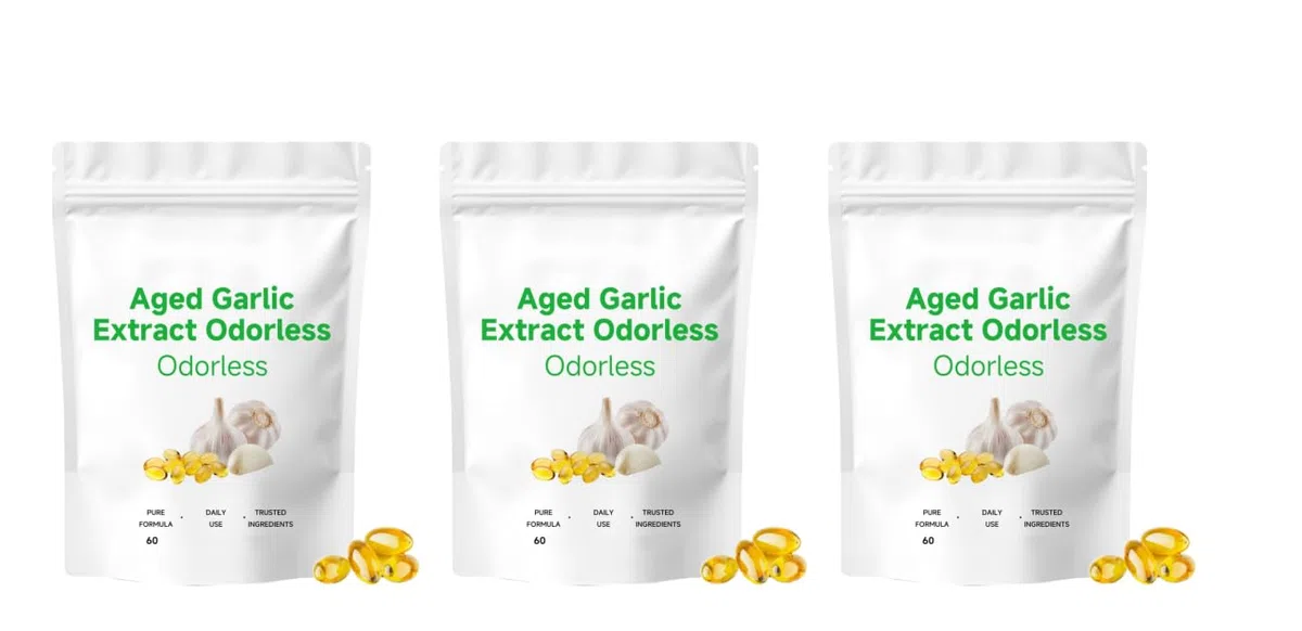 Estratto di aglio invecchiato inodore | Estratto di aglio invecchiato 2 anni| per antiossidanti e supporto immunitario, vegetariano, non OGM (60 conteggi),3Pcs