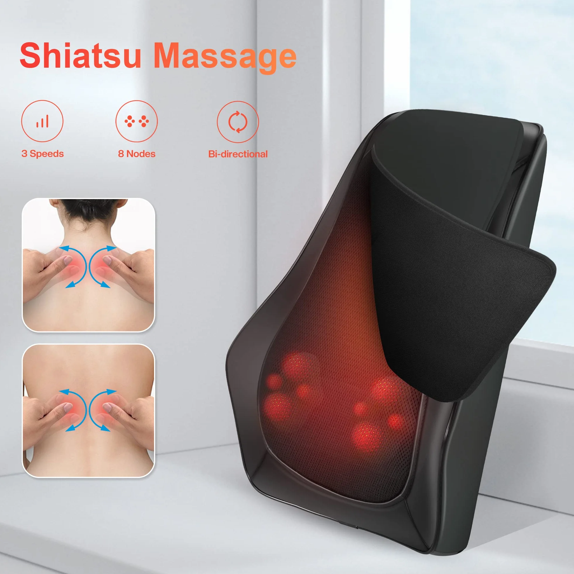 COMFIER Massaggiatore per schiena e collo con calore, cuspide massaggiante 3D con massaggio a vibrazione, massaggiatore shiatsu per collo e spalle, cuscino massaggiante, regali