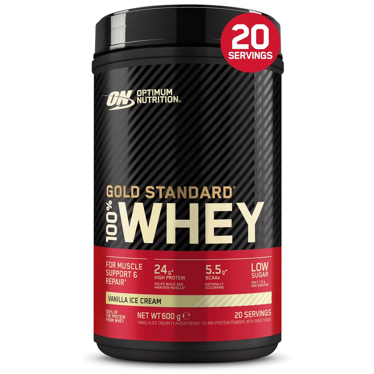 Optimum Nutrition Gold Standard 100% Whey, Proteine in Polvere, Gusto Gelato alla Vaniglia, 600g, 20 Porzioni