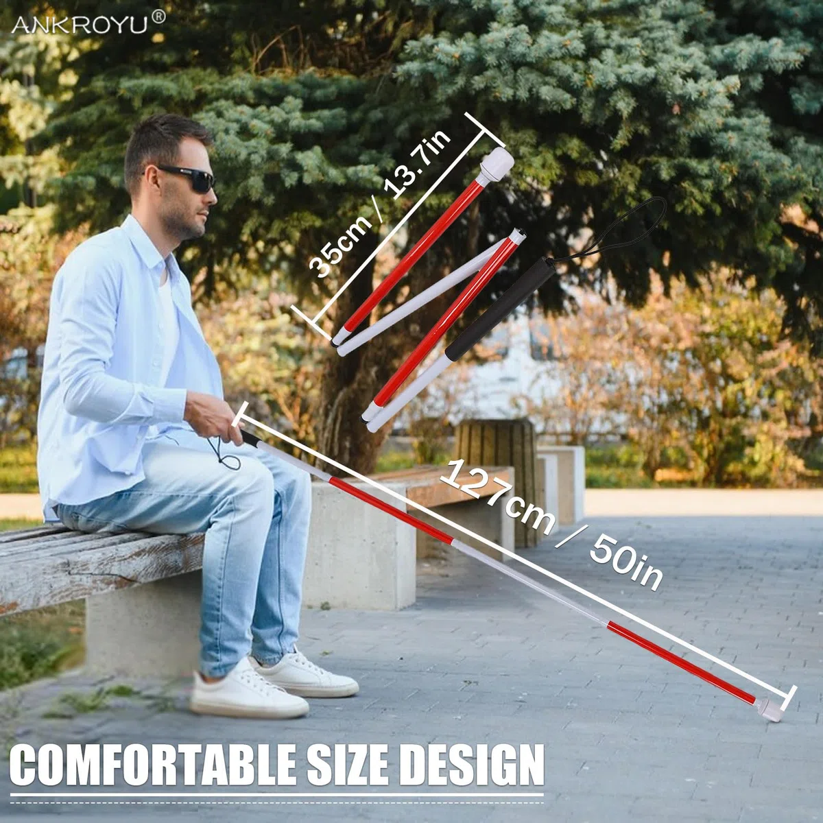 Bastone Cieco Pieghevole, Canna Riflettente in Lega di Alluminio, Bastone Cieco Bianco, Bastone Guida Per Anziani E Non Vedenti,125cm