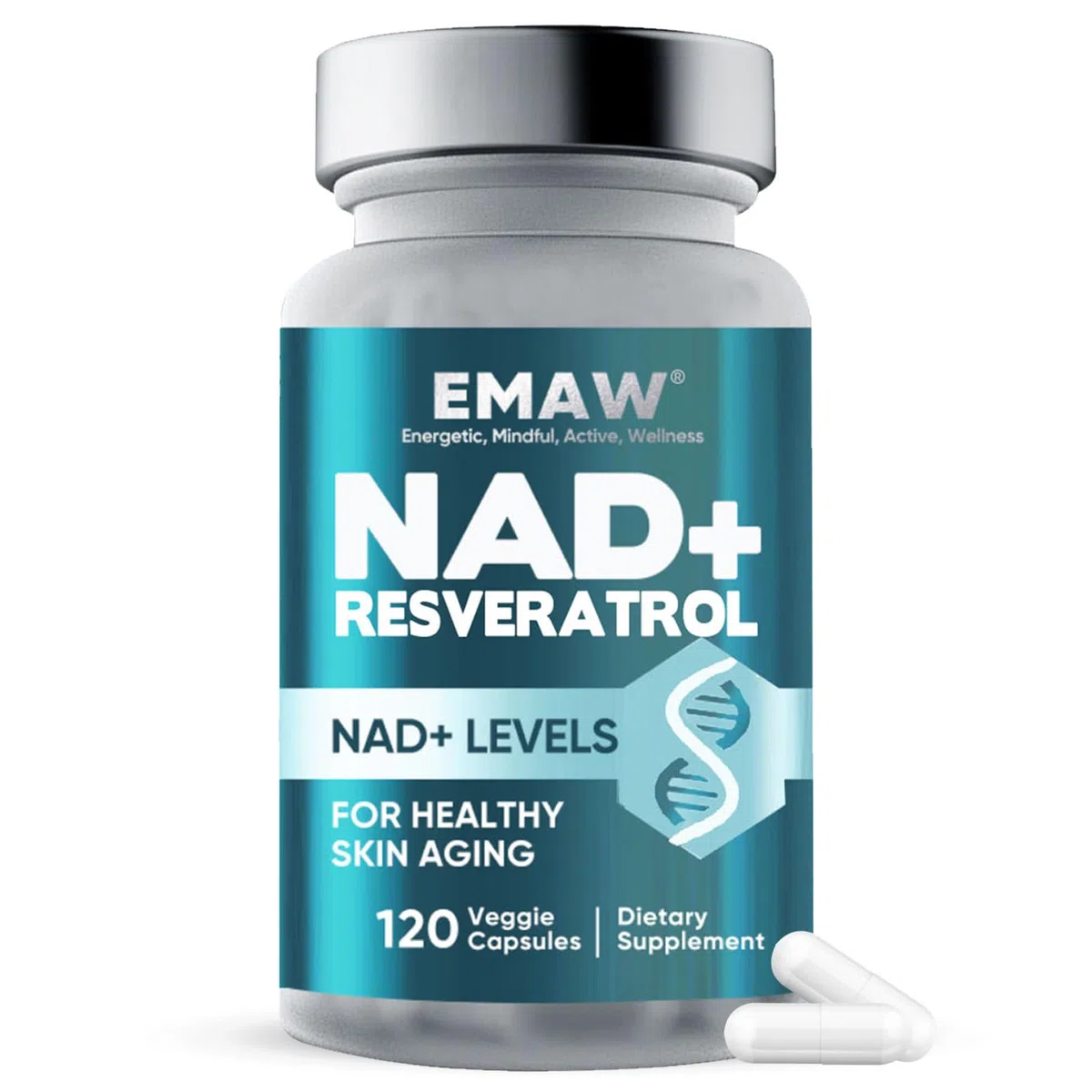 Nad+ 500mg & Resveratrolo Puro, Integratore per Energia Cellulare, Antiossidante Naturale, Anti-Invecchiamento, 120 Capsule Vegetali