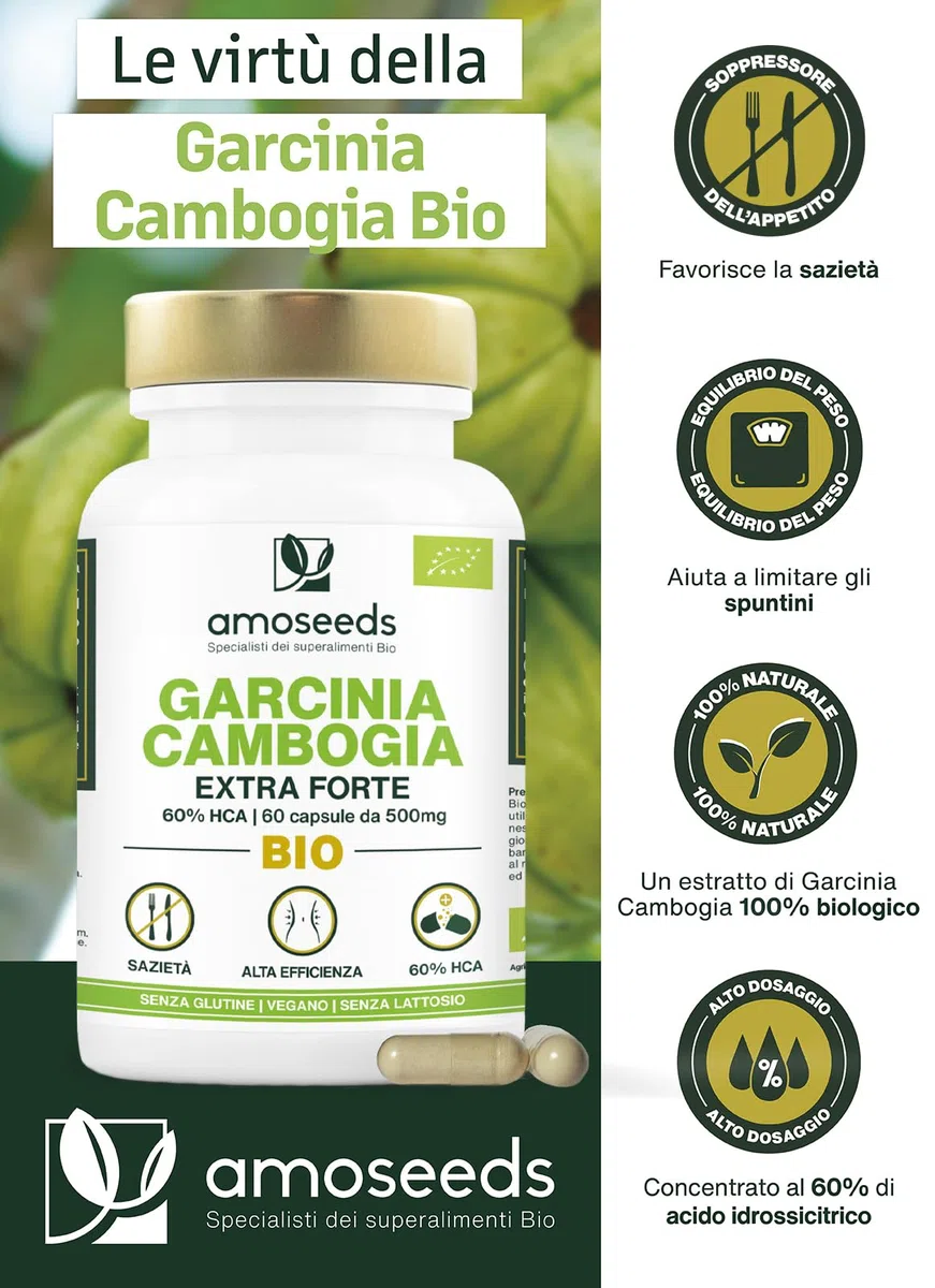 Garcinia Cambogia BIO | Rapida azione ed Efficiente | Alta concentrazione, 60% HCA | 2000mg / giorno | Sazietà | Qualità Superiore