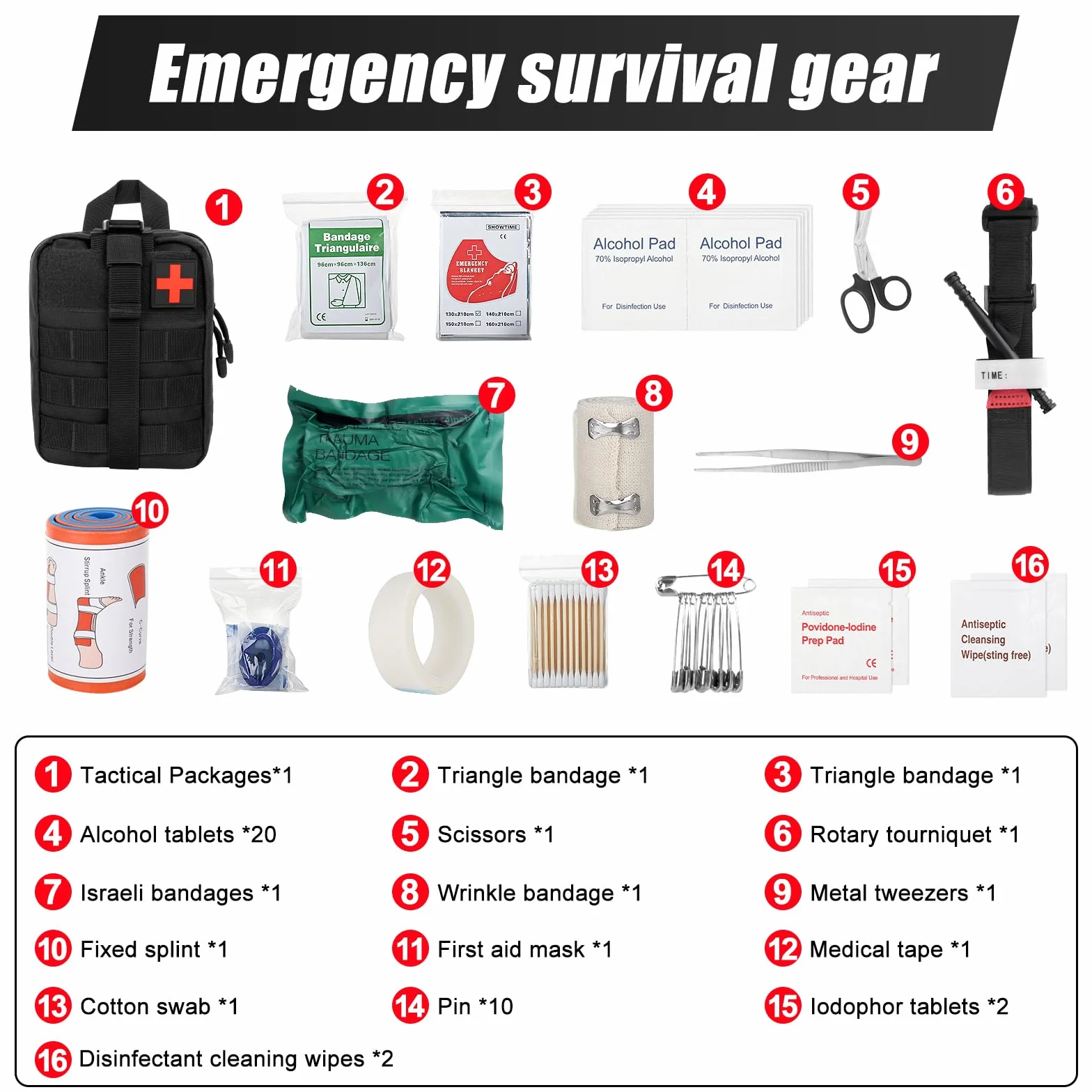 Kit di Pronto Soccorso Militare, 46PCS Borsa di Pronto Soccorso, Kit di Primo Soccorso per Esterni, Trauma First Aid Kit per auto, Casa, Viaggi, Campeggio all'aperto, Escursionismo