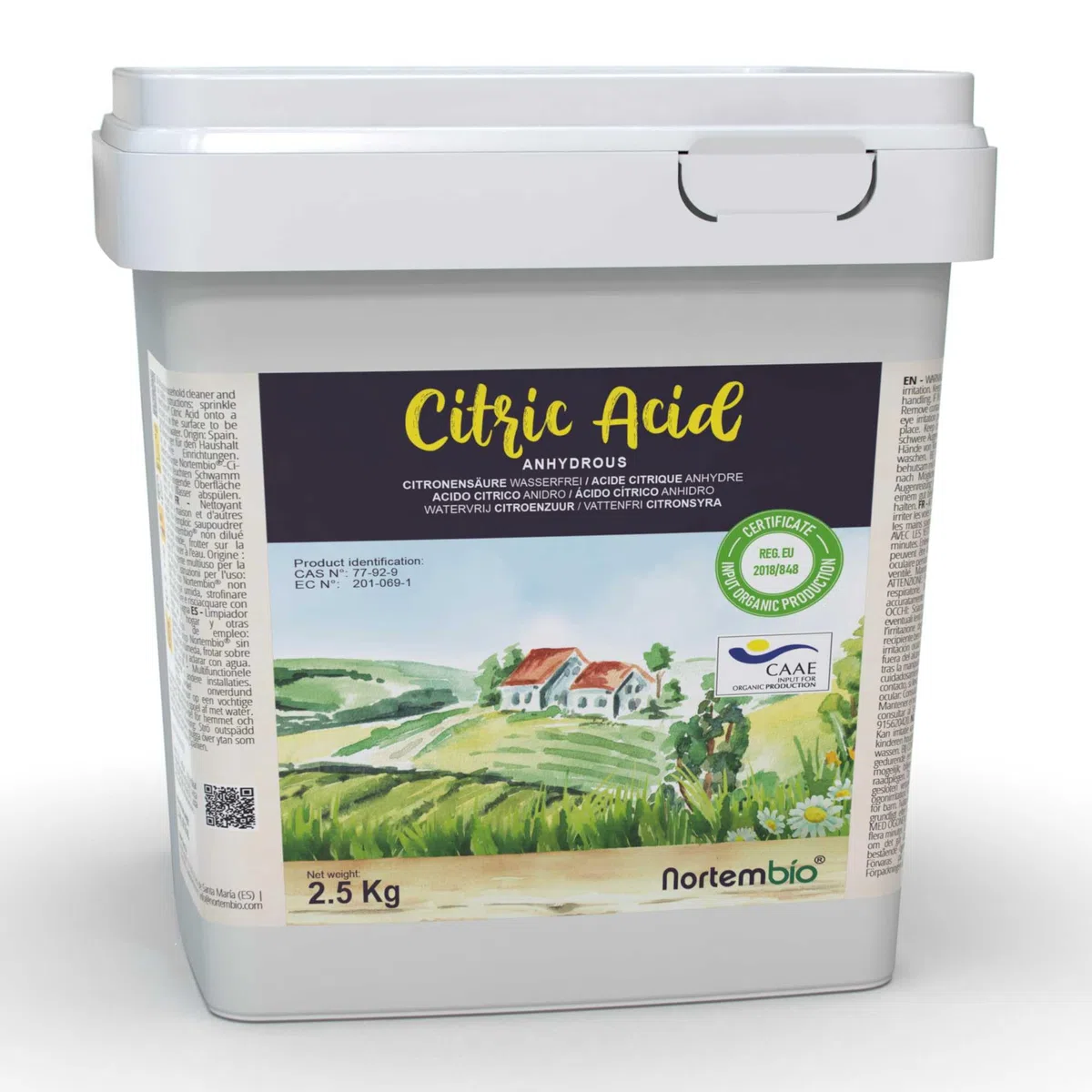 Nortembio Acido Citrico Ecologico 2,5 kg – Acido Citrico Anidro Concentrato 100% Puro Certificato – Materia Prima per Produzione Biologica – Pulizia Domestica Multiuso – Senza OGM – E-Book Incluso