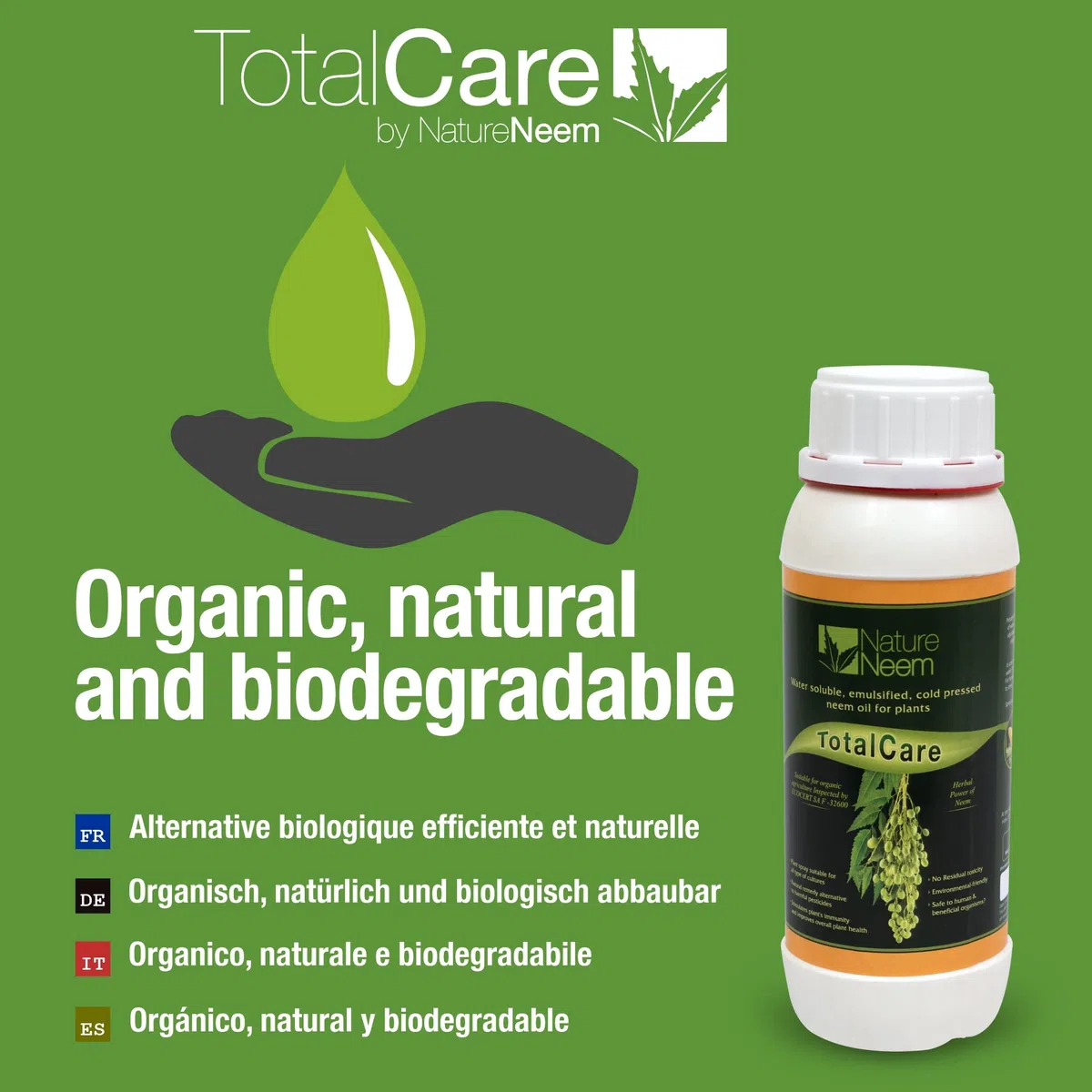 TotalCare – Olio di Neem solubile in acqua per piante - 500 ml - certificato biologico