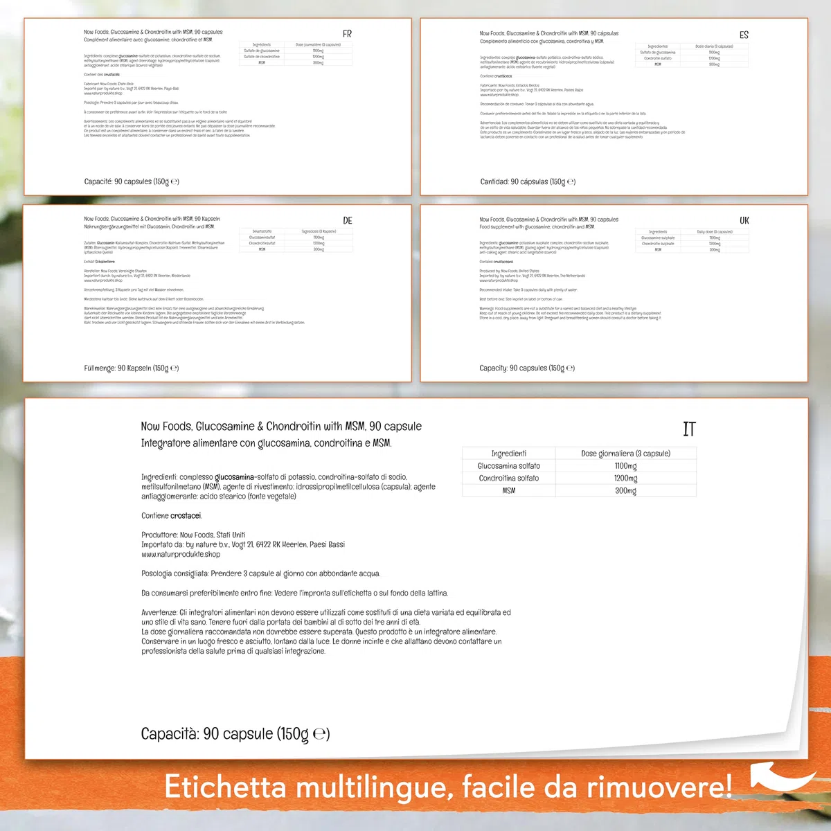 Now Foods, Glucosamin & Chondroitin con MSM, 90 Capsule, Testato in Laboratorio, Senza Soia, Senza Glutine, Non OGM