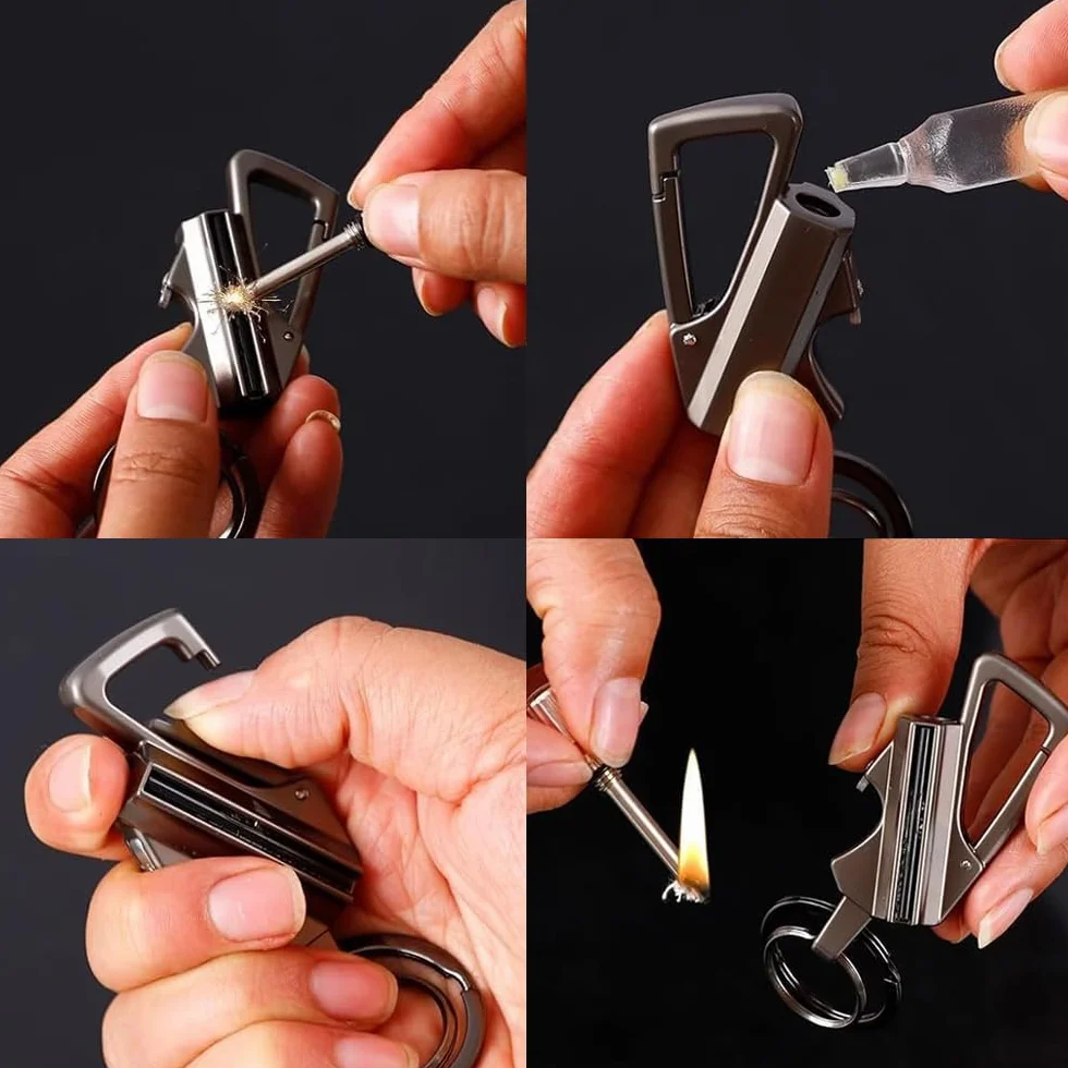 YGCHEN Accendino Eterno 3 in 1, Accendifuoco in Metallo con Apribottiglie, Mini Accendino Multifunzione per Zaino e Chiavi, Ideale per Campeggio, Escursionismo ed Emergenza - Regalo per Uomo Pratico
