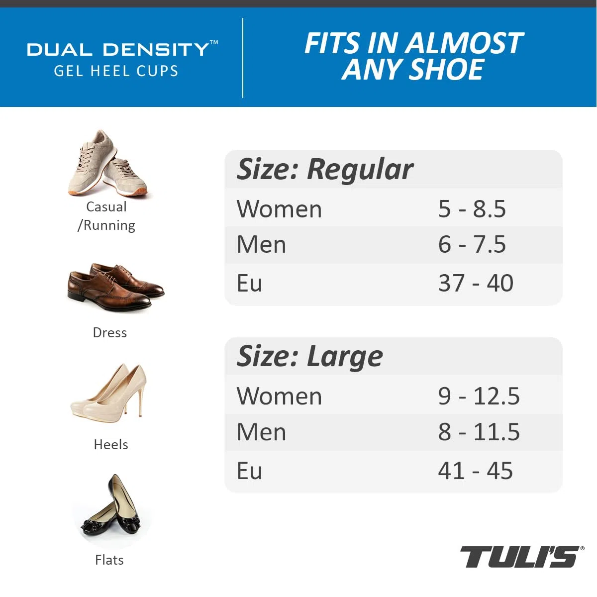 Tuli's Dual Density Heel Cups – Talloniere a Doppia Densità per Malessere al Tallone, Fascite Plantare e Sperone Calcaneare, 1 Paio, Regular