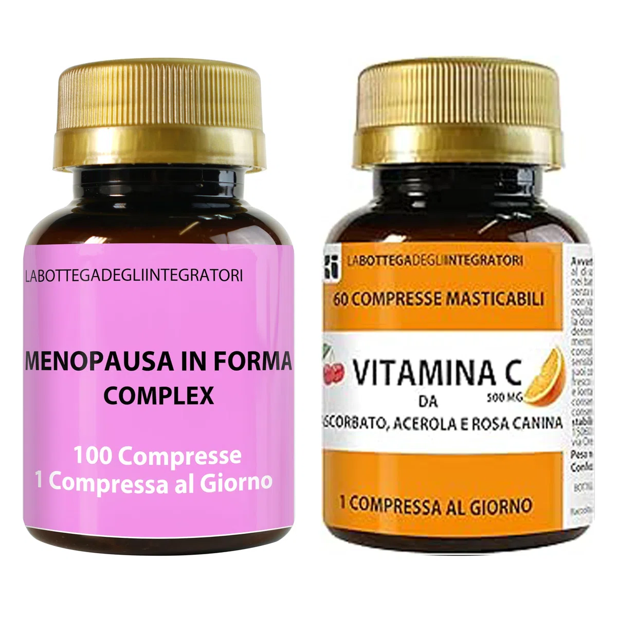 Set di Integratori Menopausa 100 Compresse e Vitamina C Masticabili | Kudzu e Trifoglio Rosso Ricchi in Isoflavoni | Metabolismo, Peso, Rilassamento, Vampate | Antiossidante e Sistema Immunitario