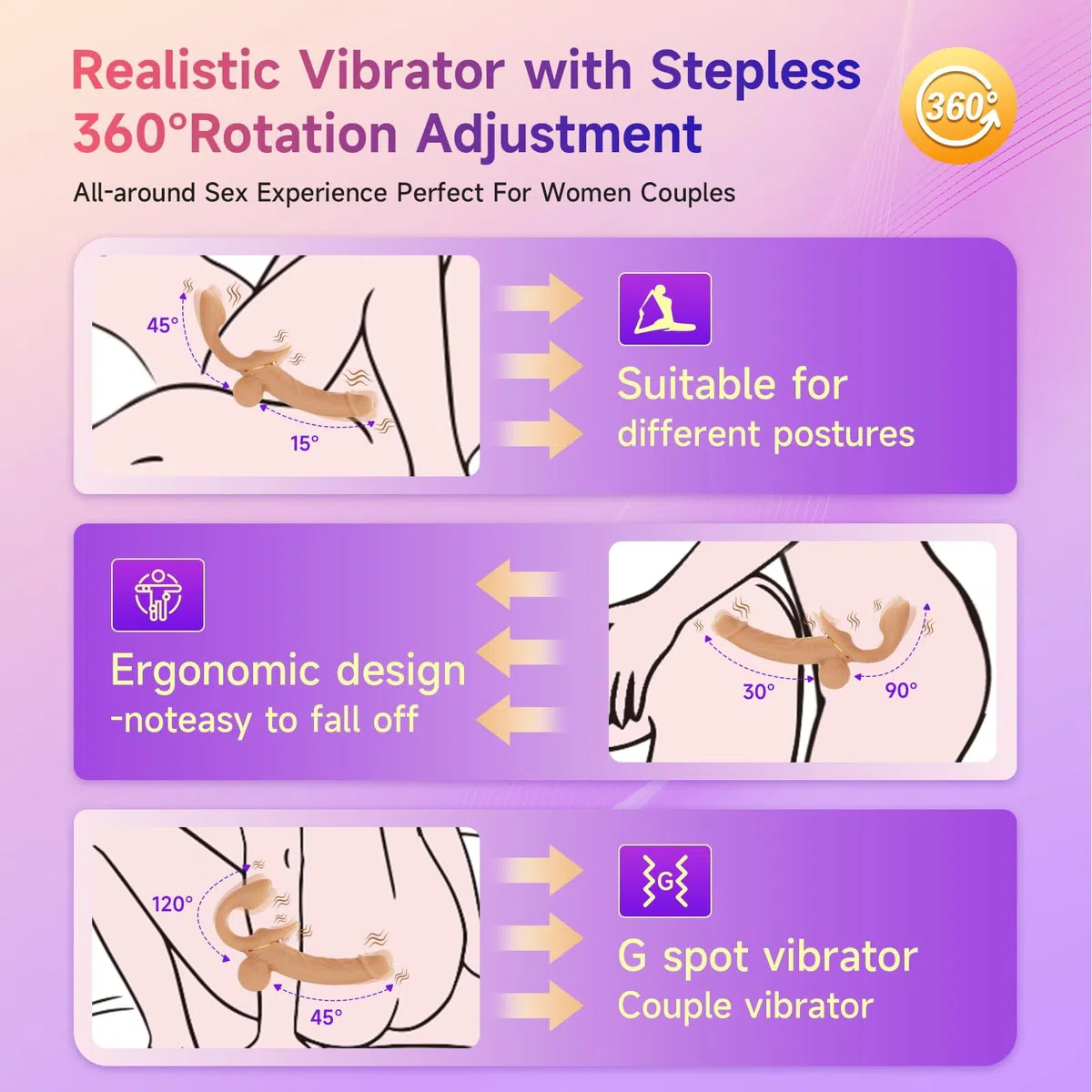 Strapon Doppio Dildo Realistico, Dildo doppi Con Cintura Per Donne 9 Modalità Di Vibrazione E Spinta G Spot Anal Stimulator Silicone Dildos Sex Toy Per Uomini E Coppie (A-Telescopico)