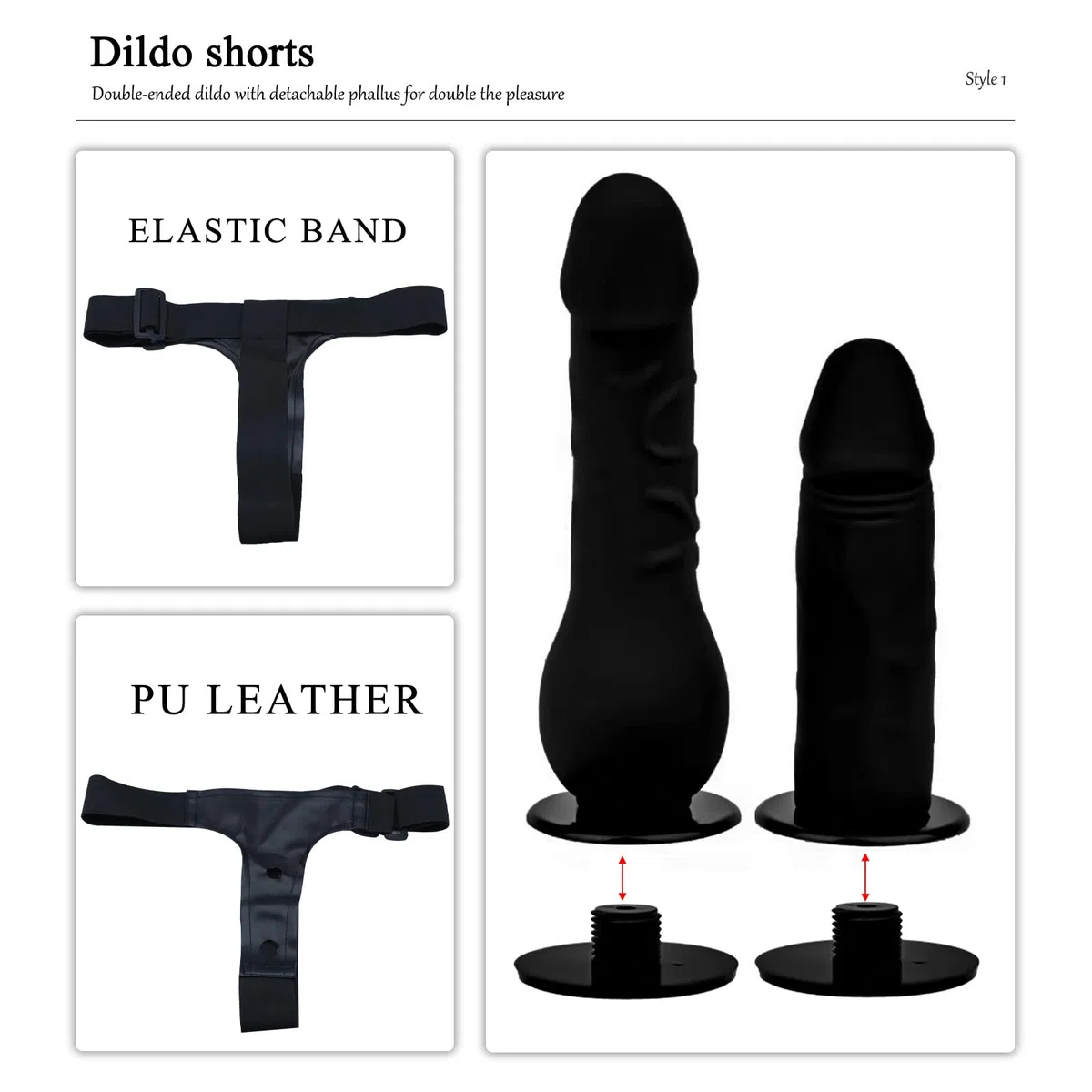 BDSMYEE Strap-on con 2 Dildo per Donna, Dildo Strapon Doppio Fallo Strapon Masturbazione SM Giocattolo Erotico Doppio per Donne Uomini (Nero)