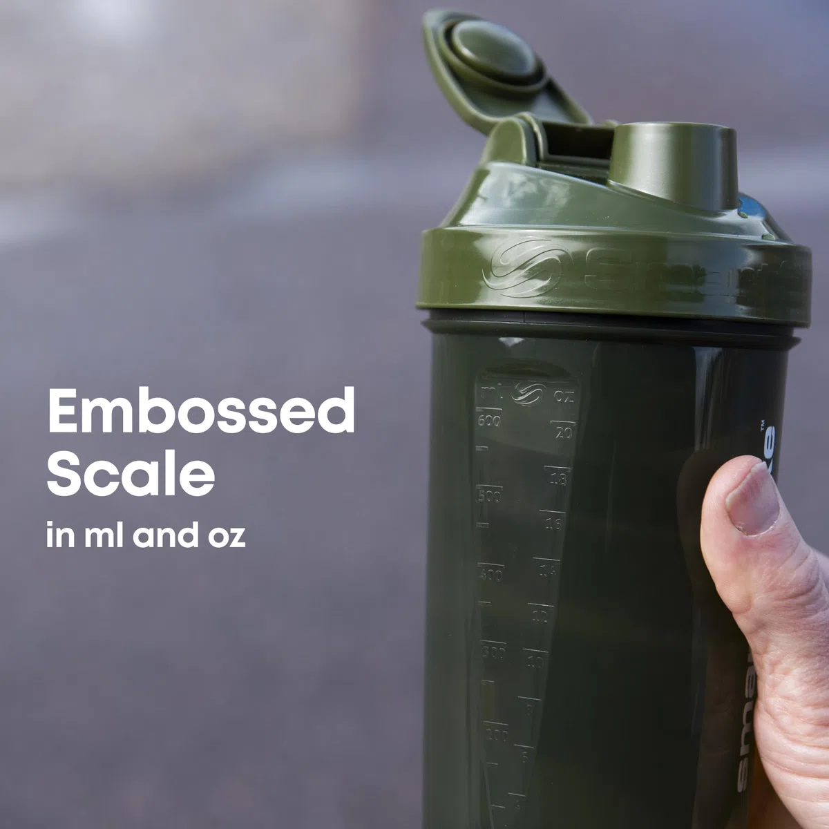 Smartshake O2GO ONE, confezione da 4 shaker proteici da 600 ml | 20 oz - Contenitore incluso - Coperchio a vite anti-perdita - Senza BPA - Unisex - Grigio nebbia, Verde militare, Nero, Blu navy