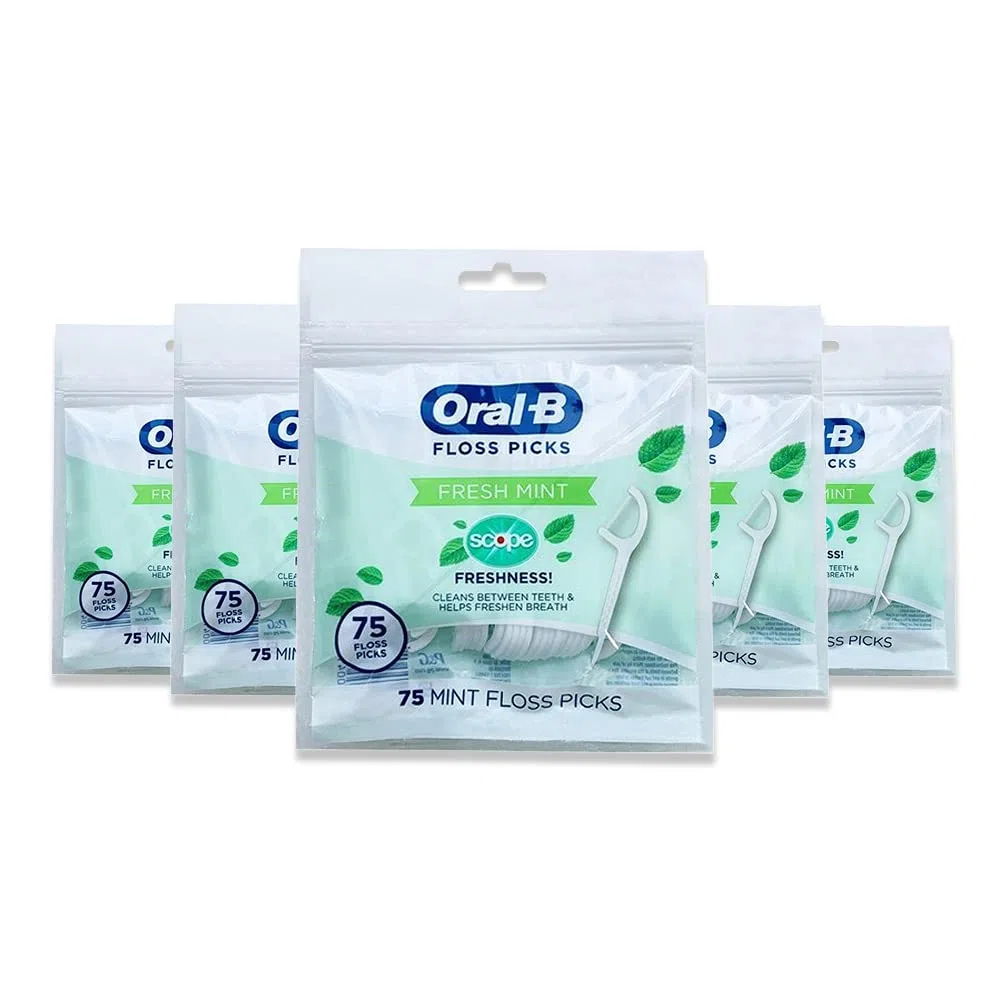Oral-B Fresh Mint Floss - Confezione da 5 plettri per freschezza, resistenti a brandelli, 75 pezzi