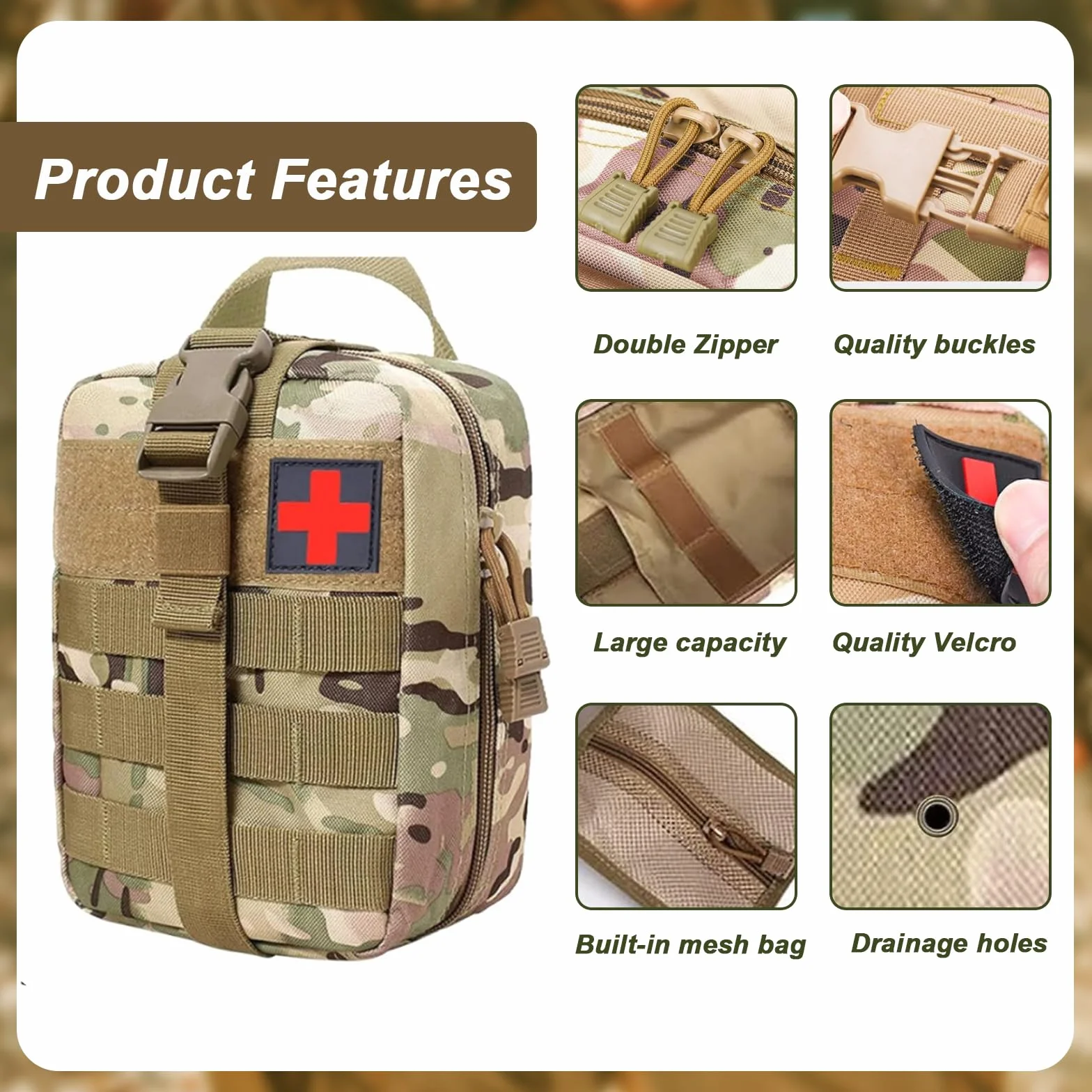 Borsa Pronto Soccorso, Kit Primo Soccorso per Esterni, Tattico Molle Marsupio, Trauma First Aid Kit, Kit Traumi, Emergenza Primo Soccorso (giallo mimetico)