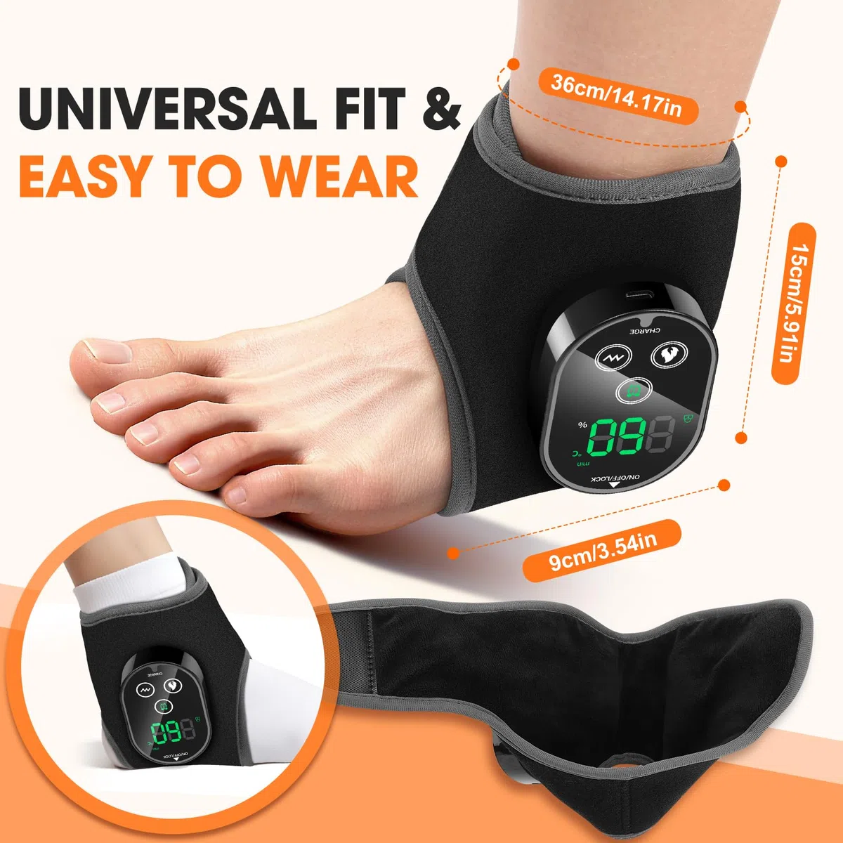Cuscinetto Riscaldante Per Caviglia Senza Fili Con Massaggio, Fascia Riscaldante Per Piede E Caviglia Con Schermo Tattile, 4 Livelli Calore, 3 Modalità Vibrazione, 3 Livelli Tempo, Batteria 3000mAh