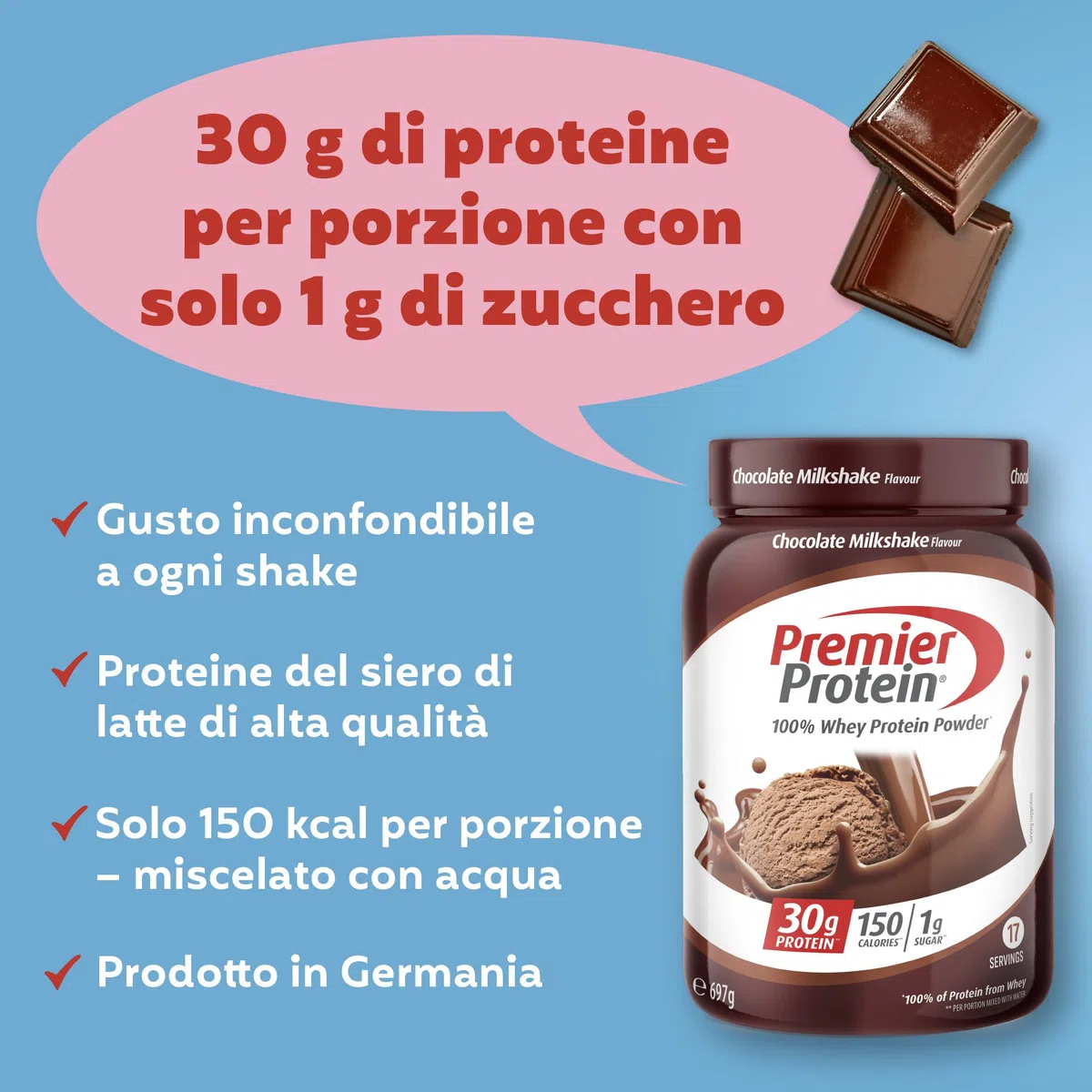 Premier Protein - Whey 100% Protein Powder - Chocolate Milkshake - 697g