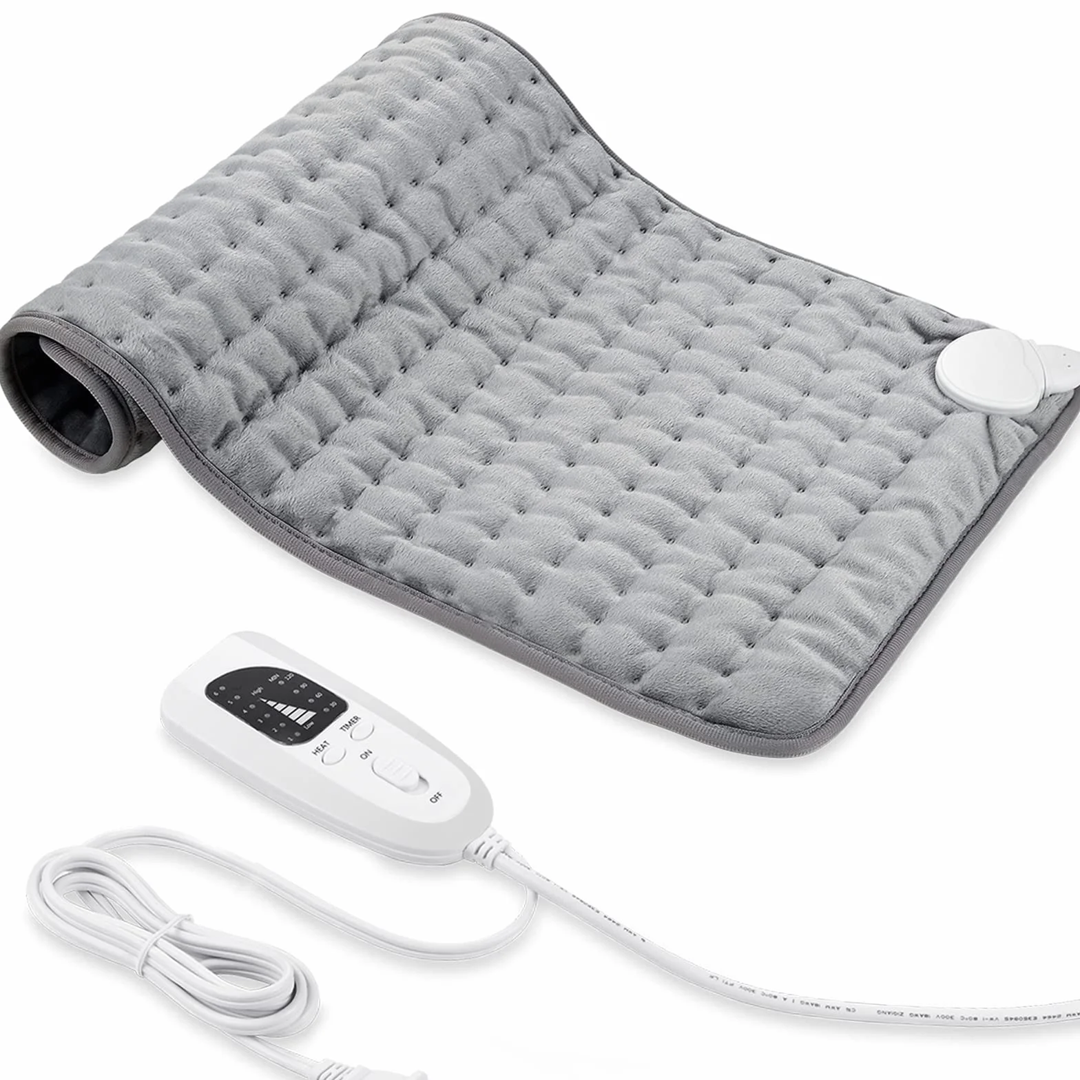Termoforo Elettrico, Pad Elettrico con Spegnimento Automatico e 6 Livelli di Temperatura, Pad Riscaldante per Schiena, Spalla, Pancia Tecnologia di Riscaldamento (Grigio Argento, 30x60 cm)