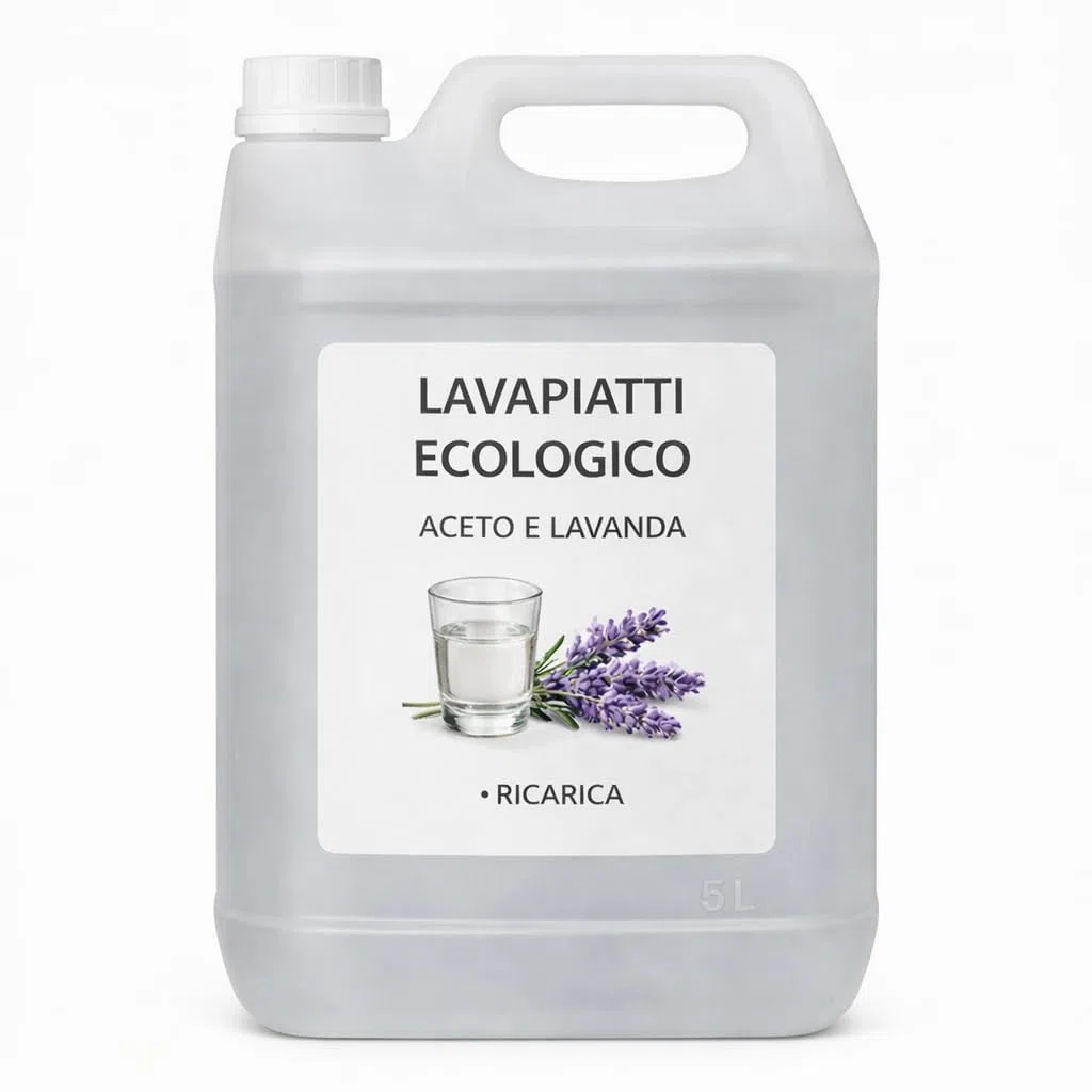 Lavapiatti Ecologico Concentrato 5L – Ricarica Grande Biodegradabile >90% – Ne Basta Poco per Lavaggi Efficaci – Dermatologicamente Testato – 4 Profumazioni Naturali – Lemag SRL (ACETO E LAVANDA)
