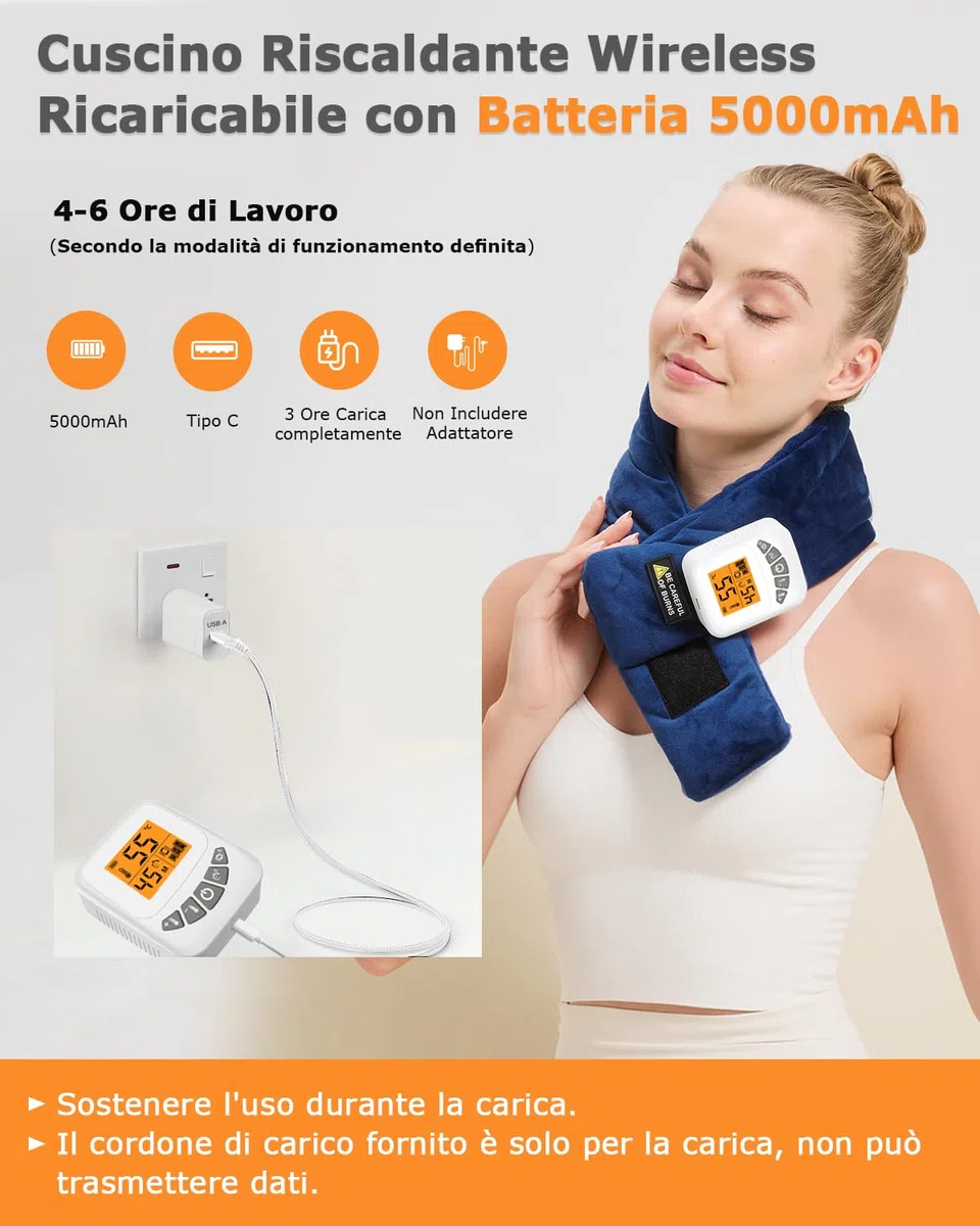 JOBYNA Cuscino Riscaldante senza Fili per Collo, Massaggiatore Portatile 5000 mAh, Termoforo Elettrico Per Sollievo Dal Dolore, 3 Livelli Vibrazione, 40-60 ℃ e Spegnimento Automatico