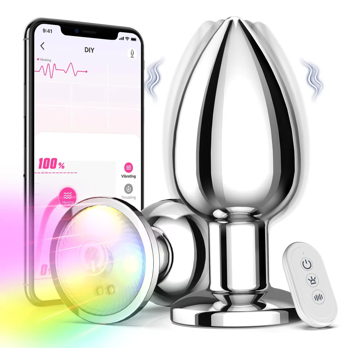 Glanvoo Plug Anale Vibratoreper Donna con Telecomando, Anal Plug Anale-dilatatore Donna Sex Toys 9 Modalità, Sexytoysys Donna Dildo Anale Vibratoriper Arcobaleno-LED Plug Analesex Kit Coppia per Uomo