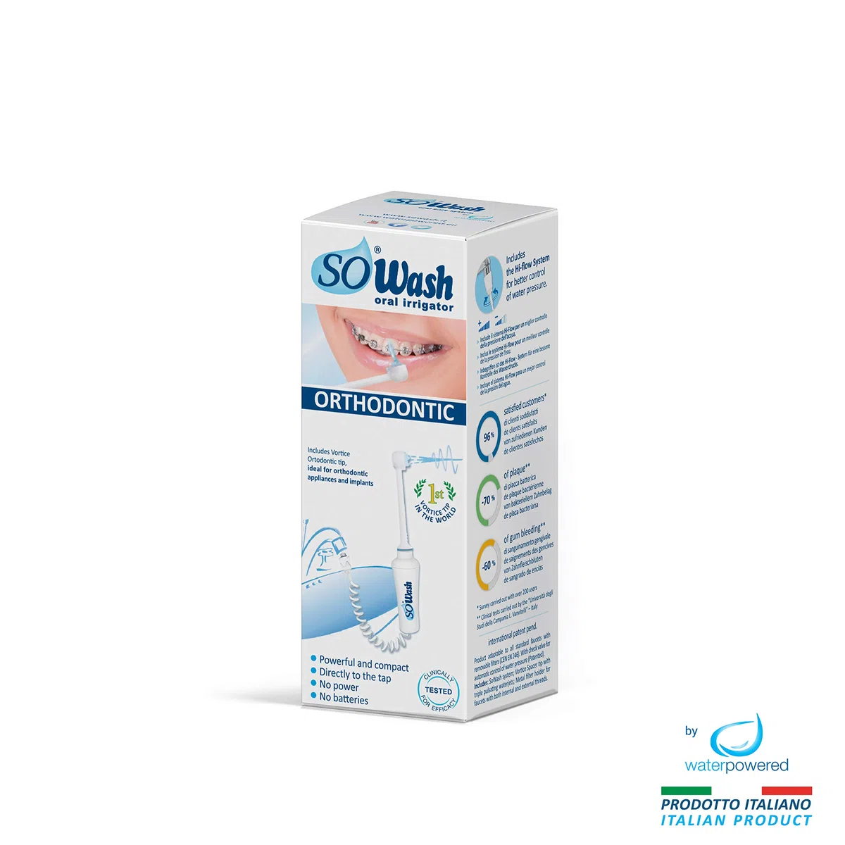 Idropulsore Dentale SoWash | Orthodontic | Si Collega al Rubinetto | Irrigatore Dentale Senza Batterie e Elettricità | Testina Orthodontic Ideale per Apparecchi Ortodontici | Prodotto Italiano