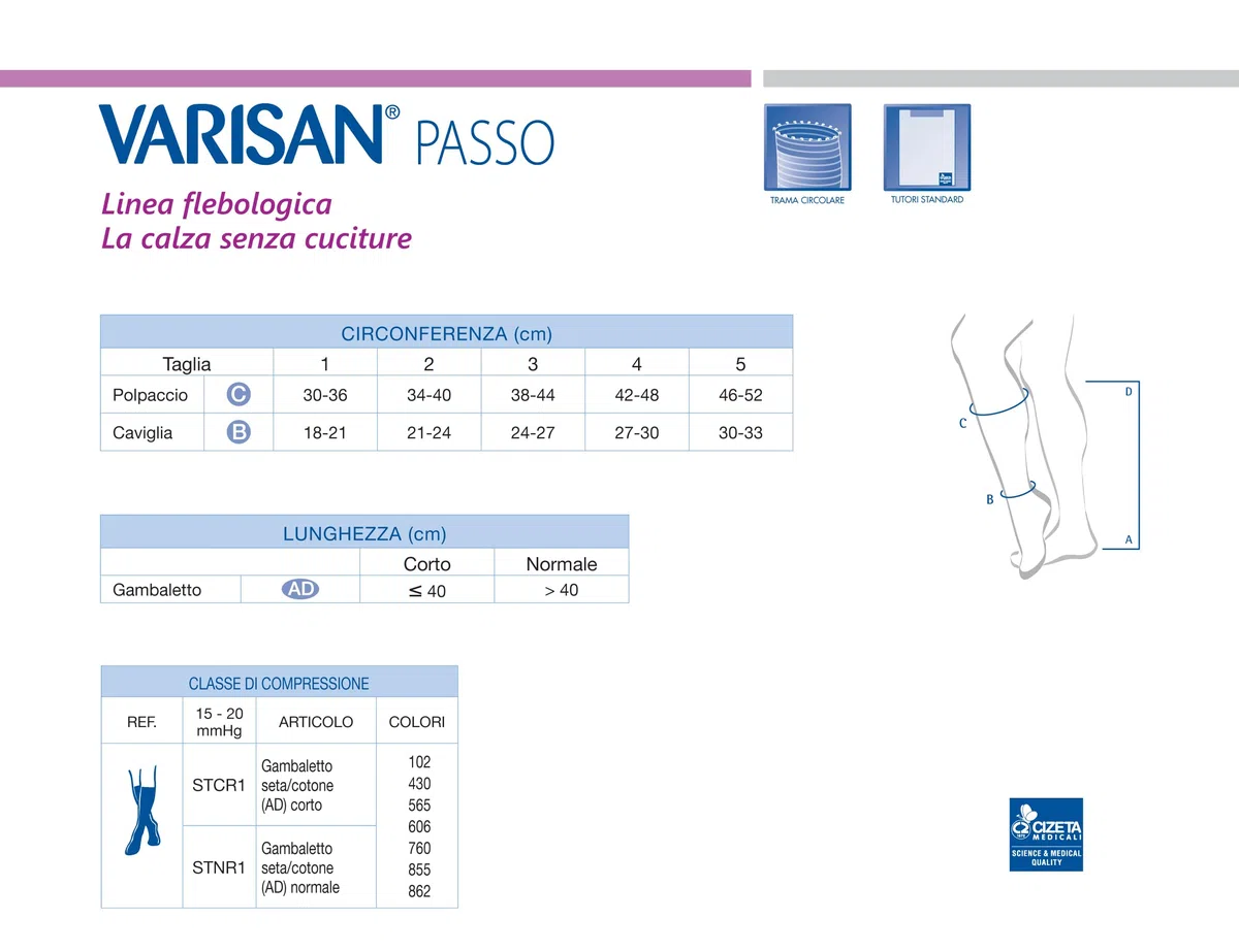 CIZETA-VARISAN PASSO GAMBALETTO COTONE+SETA MMHG.18 - CONFORME NORM. CE - (NERO, MIS.4)