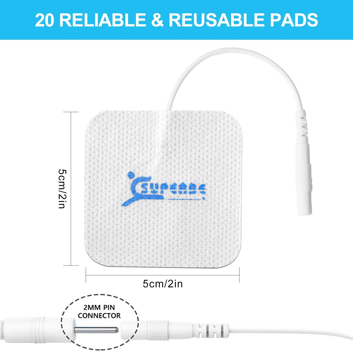 Elettrodi per Elettrostimolatore 50x50 mm 36 Pezzi, pad di ricambio autoadesivi e riutilizzabili, compatibili con dispositivi TENS/EMS, con connettore pin da 2 mm