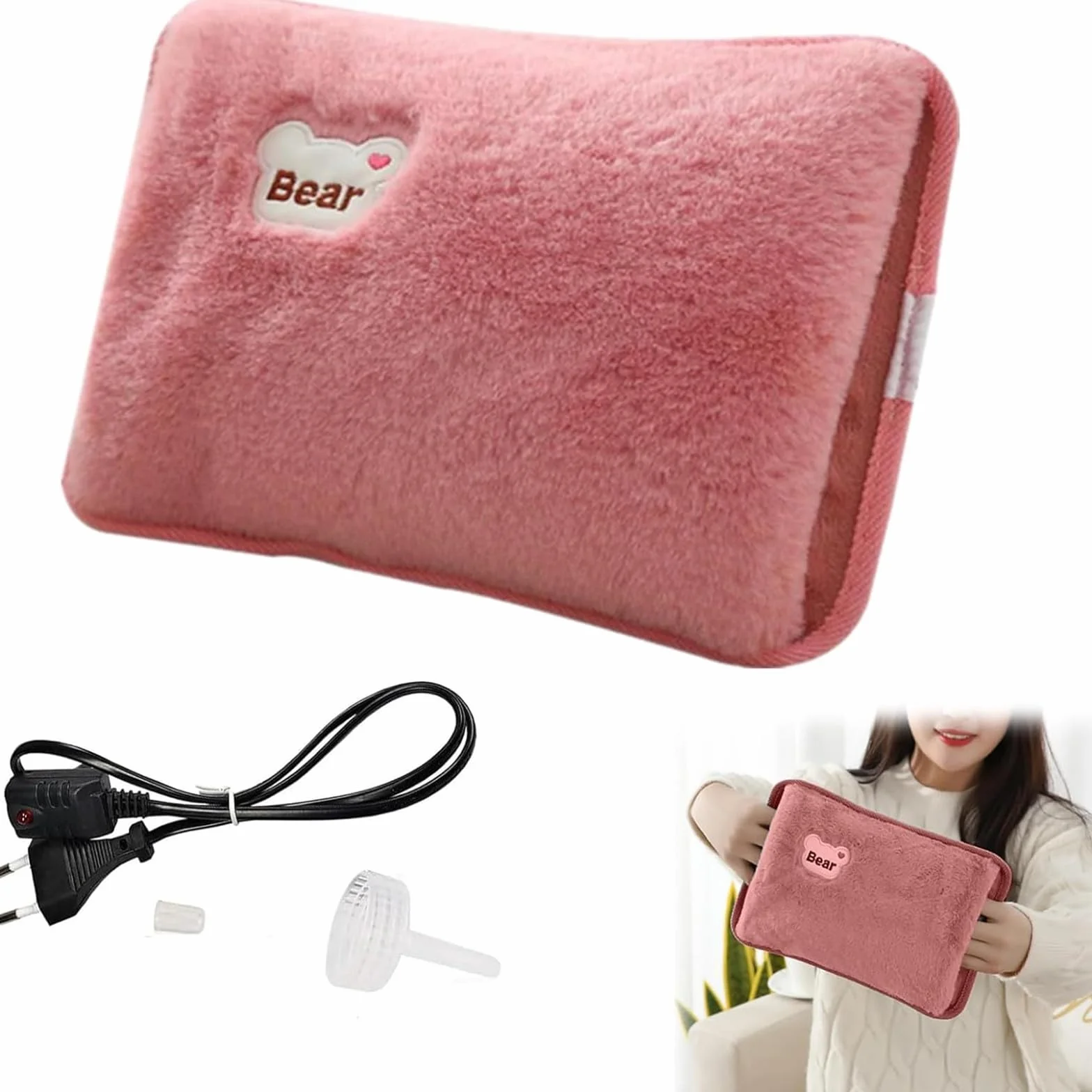 Borsa Acqua Calda Elettrica,Scaldino Elettrico Scaldamani,Borsa Dell'Acqua Calda Con Rivestimento Morbido,Scaldino In Peluche,Scaldapiedi,Portatile e Ricaricabile,per Giornate Fredde (Rosa)