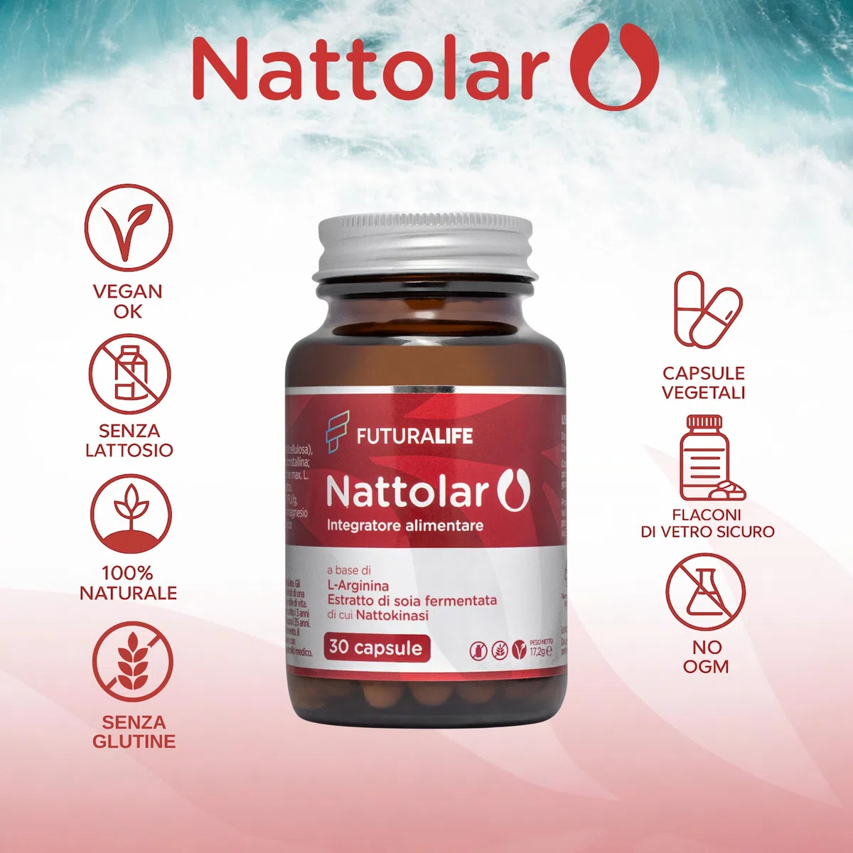 NATTOLAR Arginina e L-Citrullina = Recupero Muscolare + Vitalità di Coppia | Post Allenamento, Resistenza - Nattokinase | Supporto Circolazione, Arterie Sane e Pulite | Integratore per Sportivi. 30cps