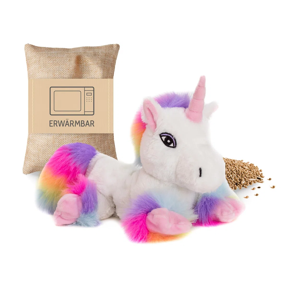 Habibi Plush Premium Unicorno, Rainbow, Cuscino termico removibile