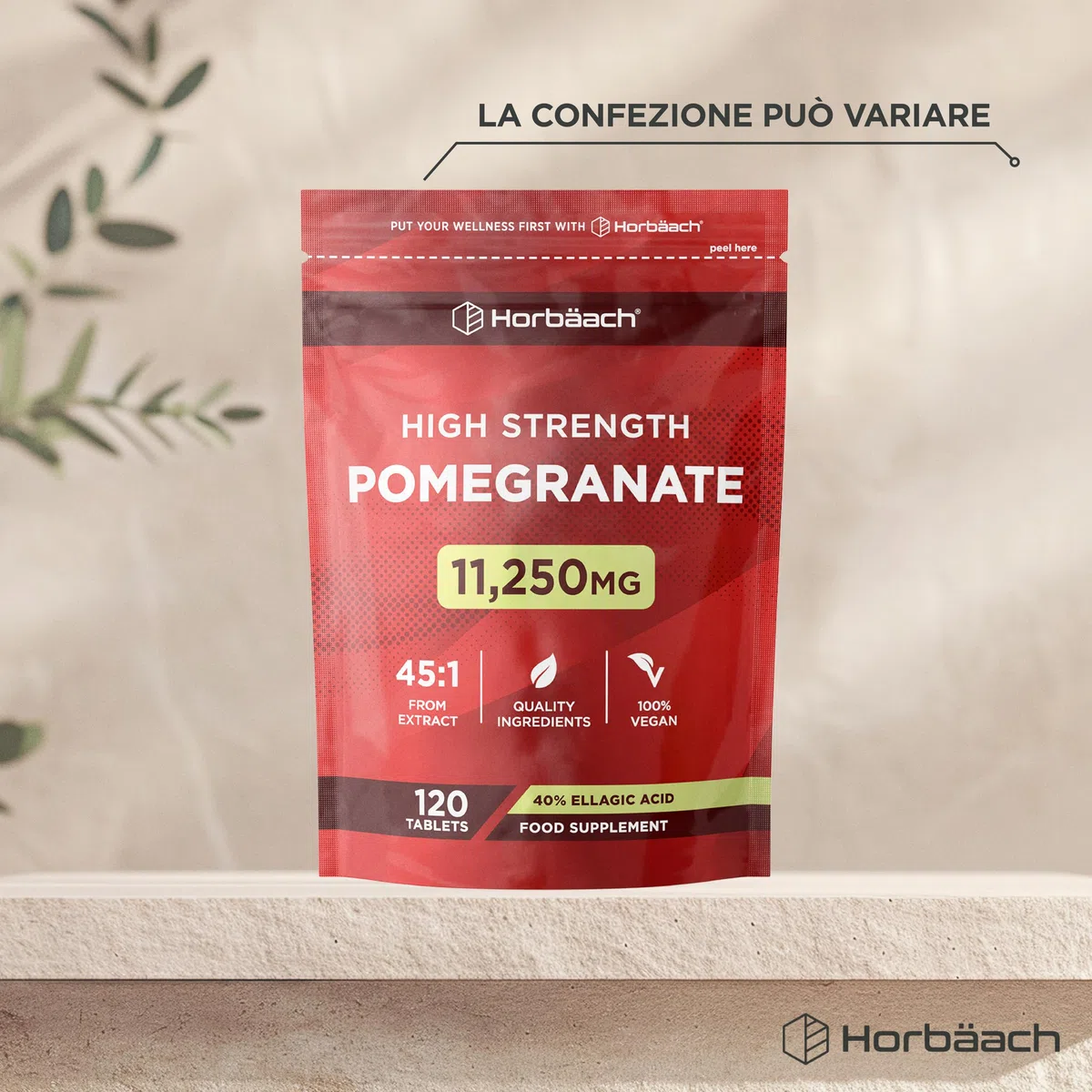 Estratto di Melograno Integratore 11250 mg | 120 Compresse Vegane | 4 Mesi di Scorta | 40% di Acido Ellagico | Pomegranate Extract Supplement | di Horbaach