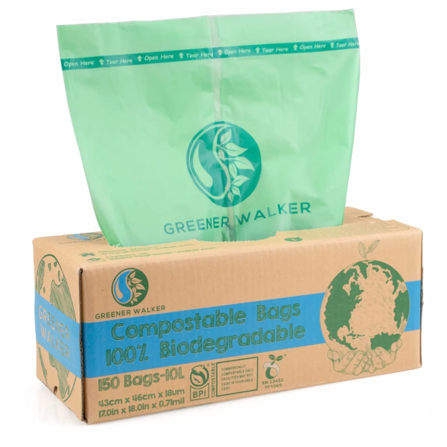 Greener Walker 100% compostabile biodegradabile 10L sacchi per Rifiuti Alimentari da Cucina-150 Sacchetti